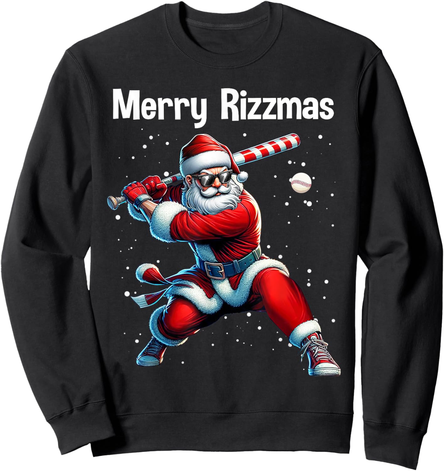 Merry Rizzmas Christmas Rizz Santa Claus Baseball Funny Sweatshirt - Sweatshirt | Black