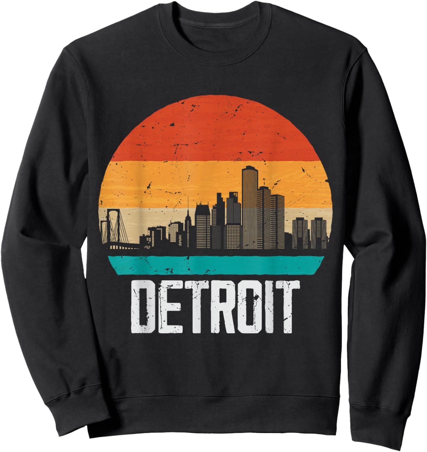 Detroit Michigan USA Retro Vintage Sunset Skyline Detroit Sweatshirt - Sweatshirt | Black