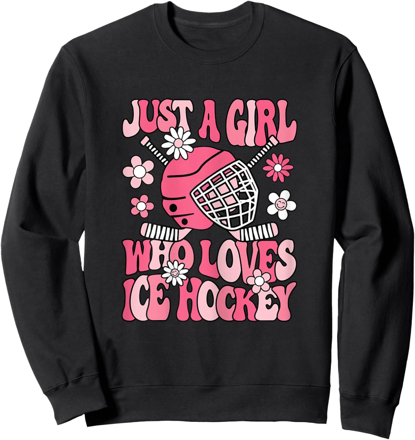 Just A Girl Who Loves Ice Hockey Cute Ice Hockey Player Girl Sweatshirt - Sweatshirt | Black