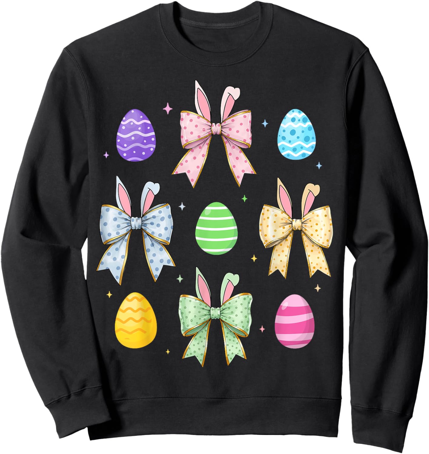 Retro Easter Day Cute Easter Eggs Coquette Bow Girl Women Sweatshirt - Sweatshirt | Black