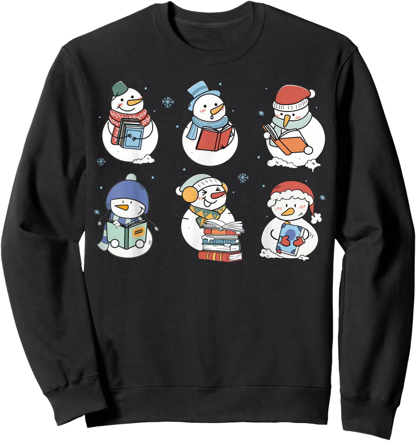 Snowman Reading Book Santa Christmas Bookish Teacher Sweatshirt - Sweatshirt | Black