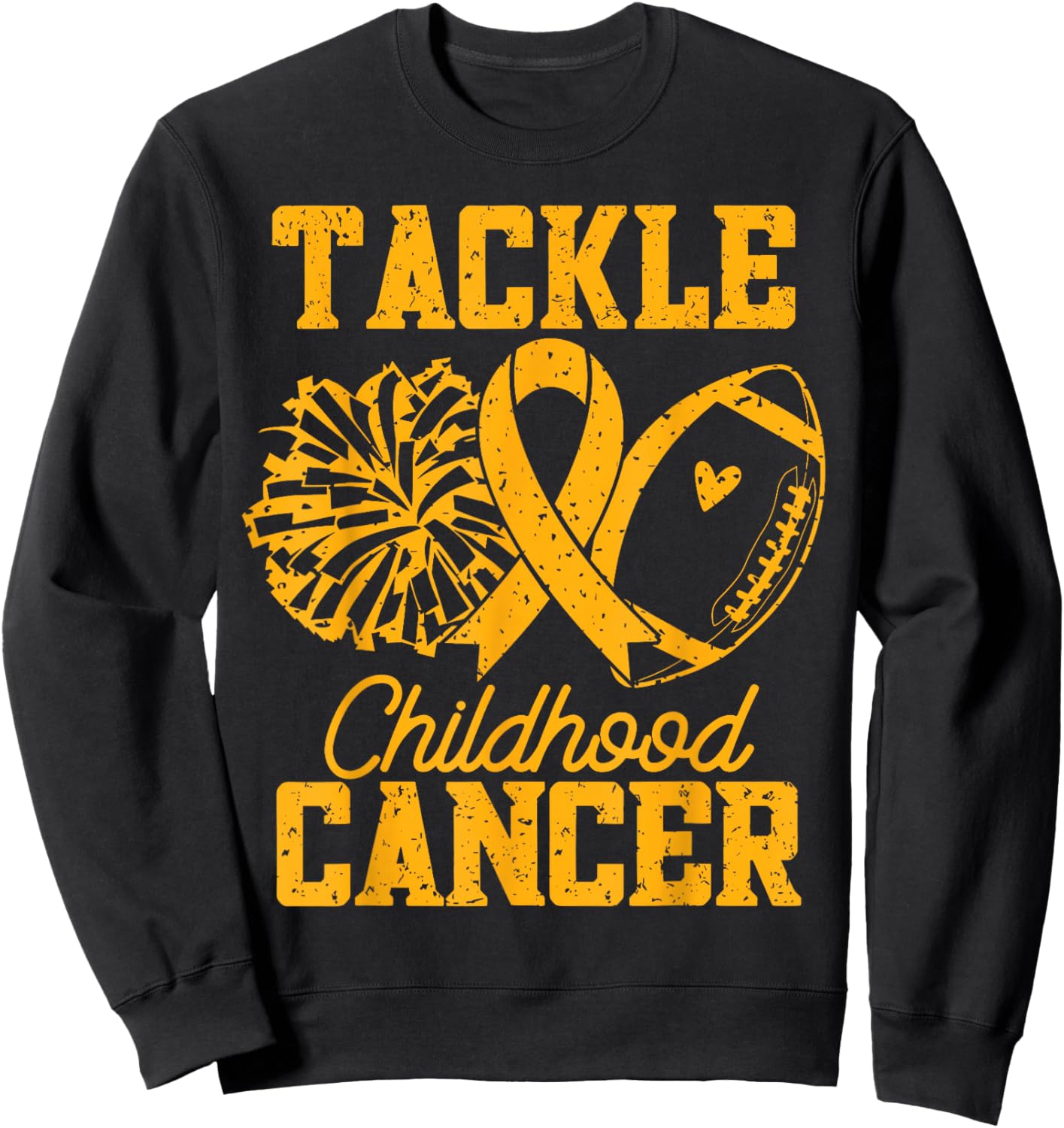 Gold Ribbon Football Tackle Childhood Cancer Awareness Sweatshirt - Sweatshirt | Black