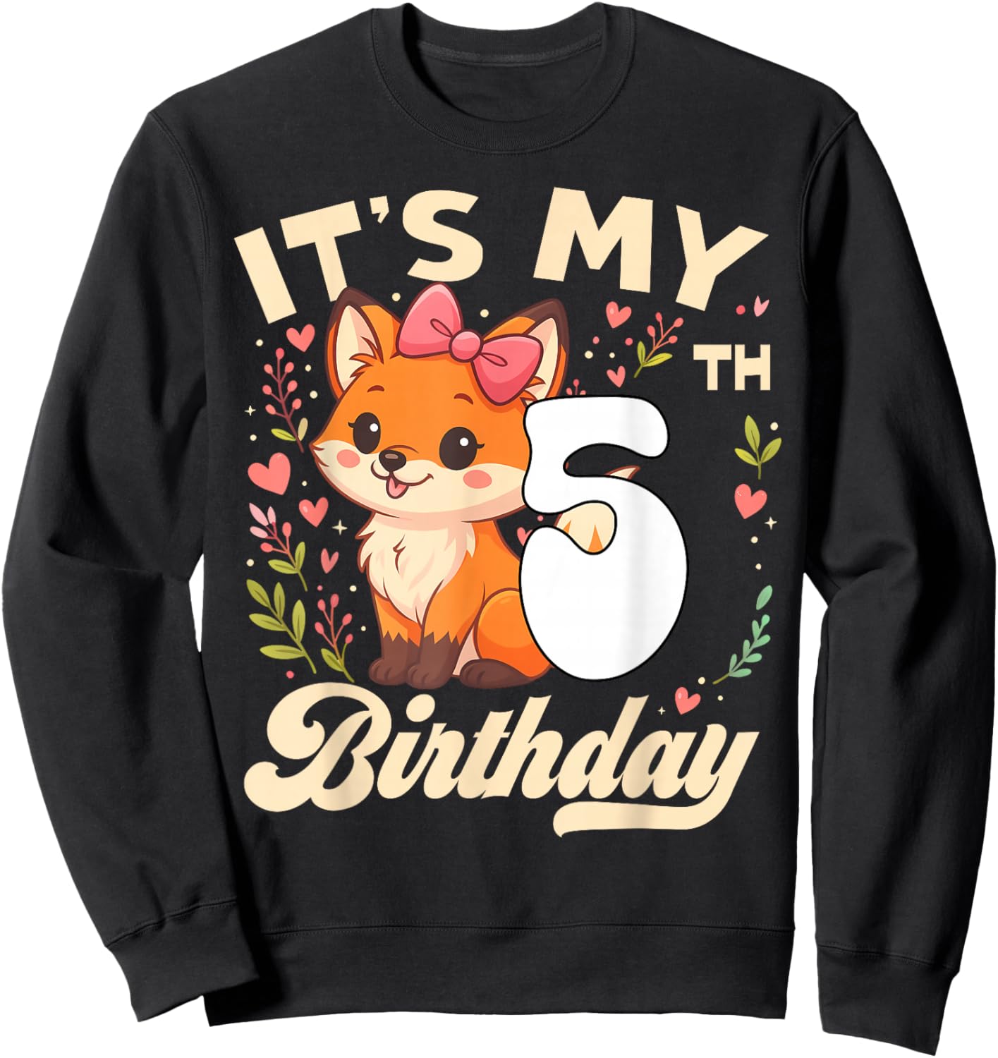 Fox Animal Lovers 5th Birthday Girl Fox B-Day 5 Years Old Sweatshirt - Sweatshirt | Black