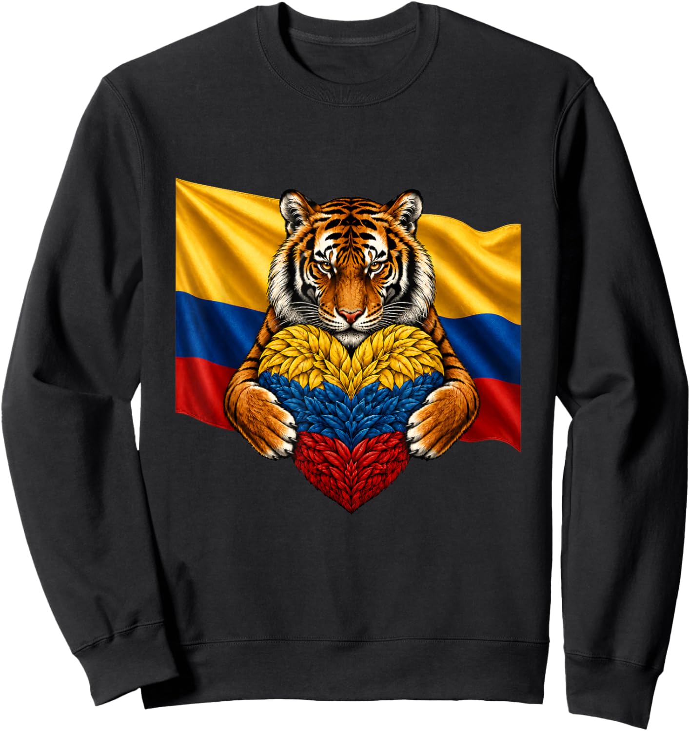 Colombia Flag Tiger Heart Colombian Pride Patriotic Heritage Sweatshirt - Sweatshirt | Black