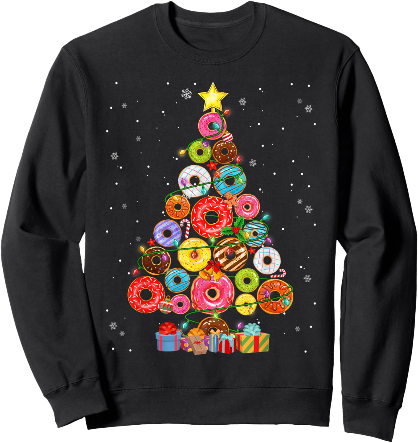 Funny Donuts Christmas Tree Lights Xmas PJS Boys Kids Girls Sweatshirt - Sweatshirt | Black