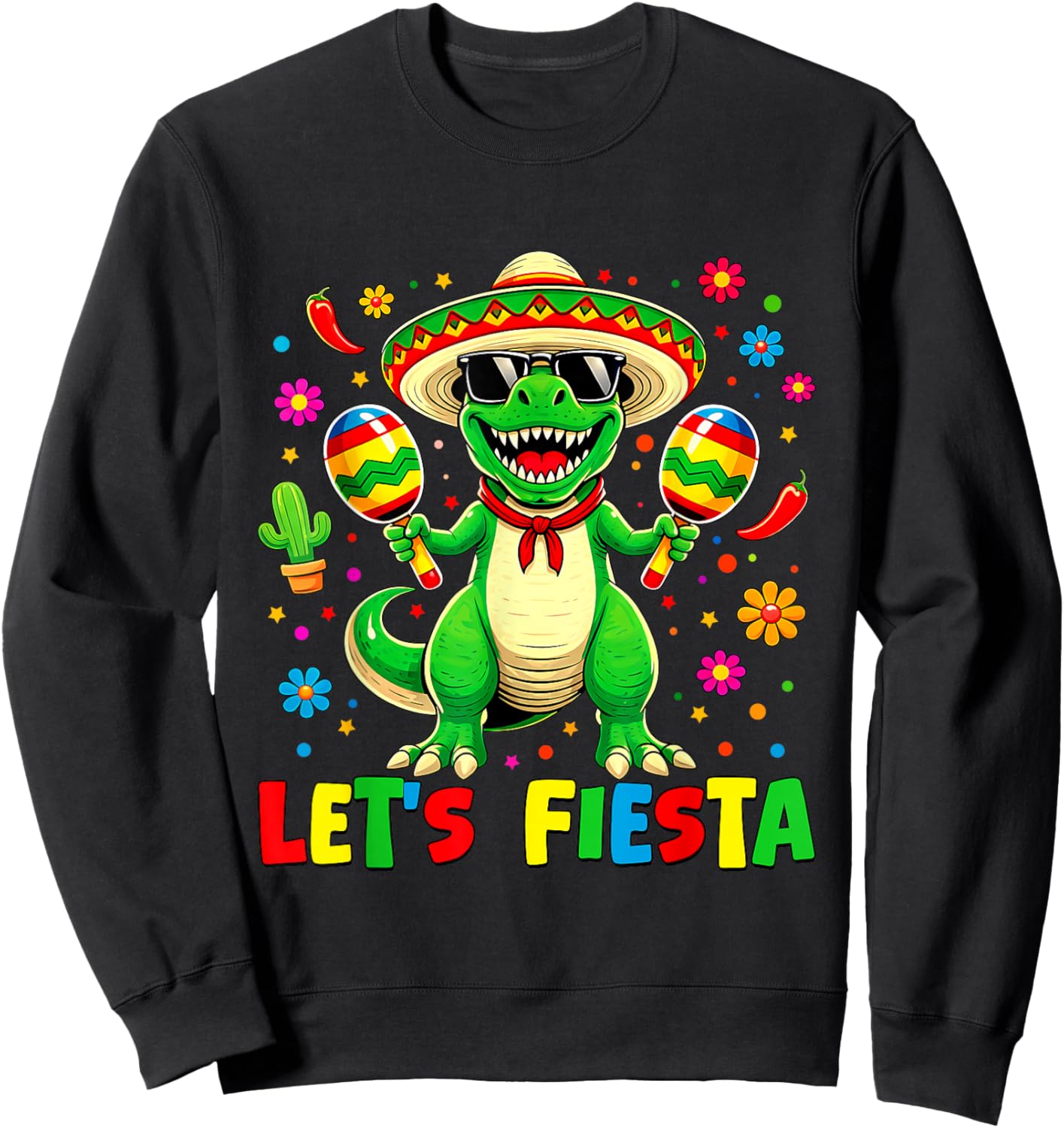 Let's Fiesta Dinosaur Cinco De Mayo Boys Kids Mexican Party Sweatshirt - Sweatshirt | Black