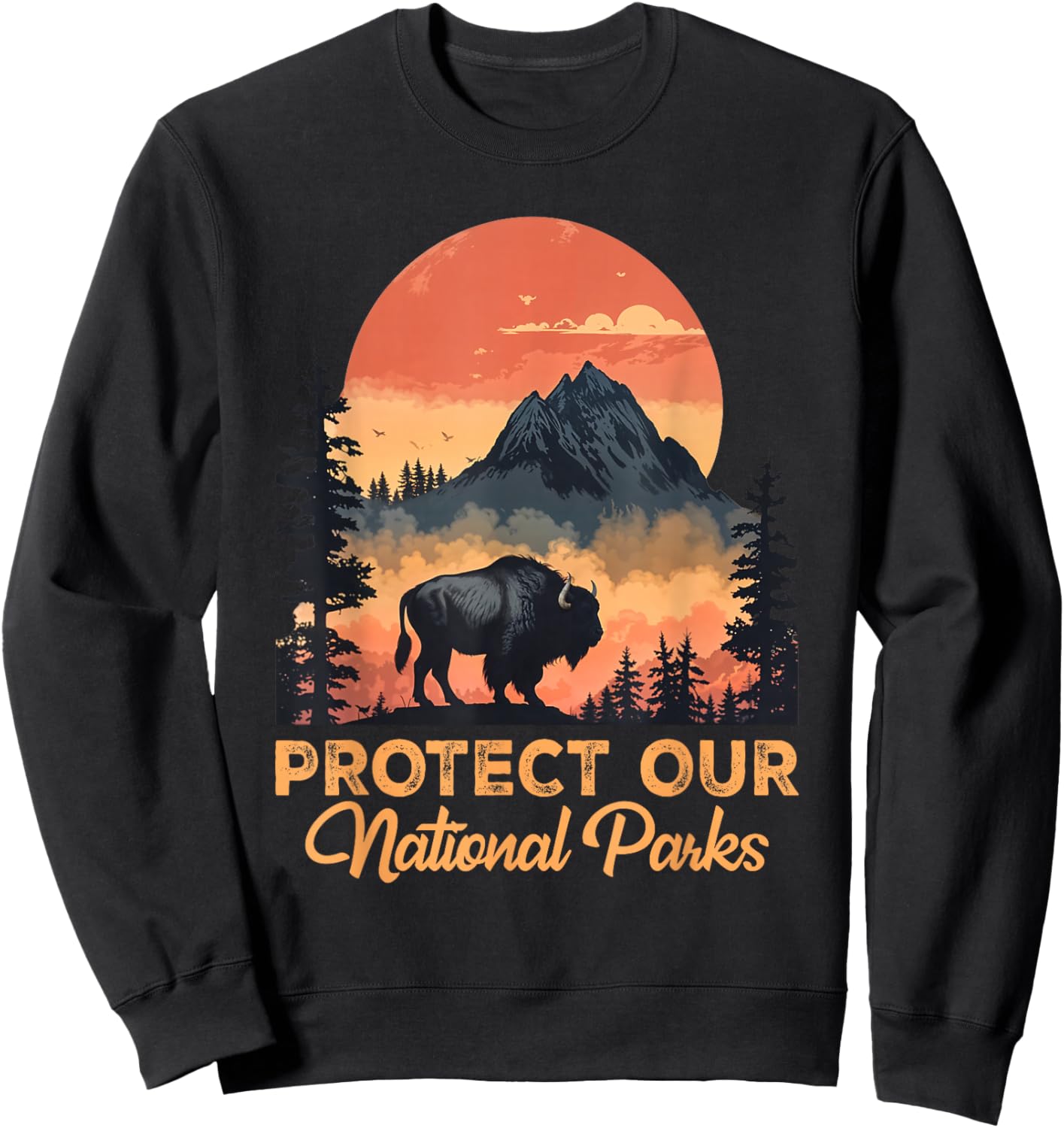 Save Our National Parks Resist Service Bison Buffalo Vintage Sweatshirt - Sweatshirt | Black