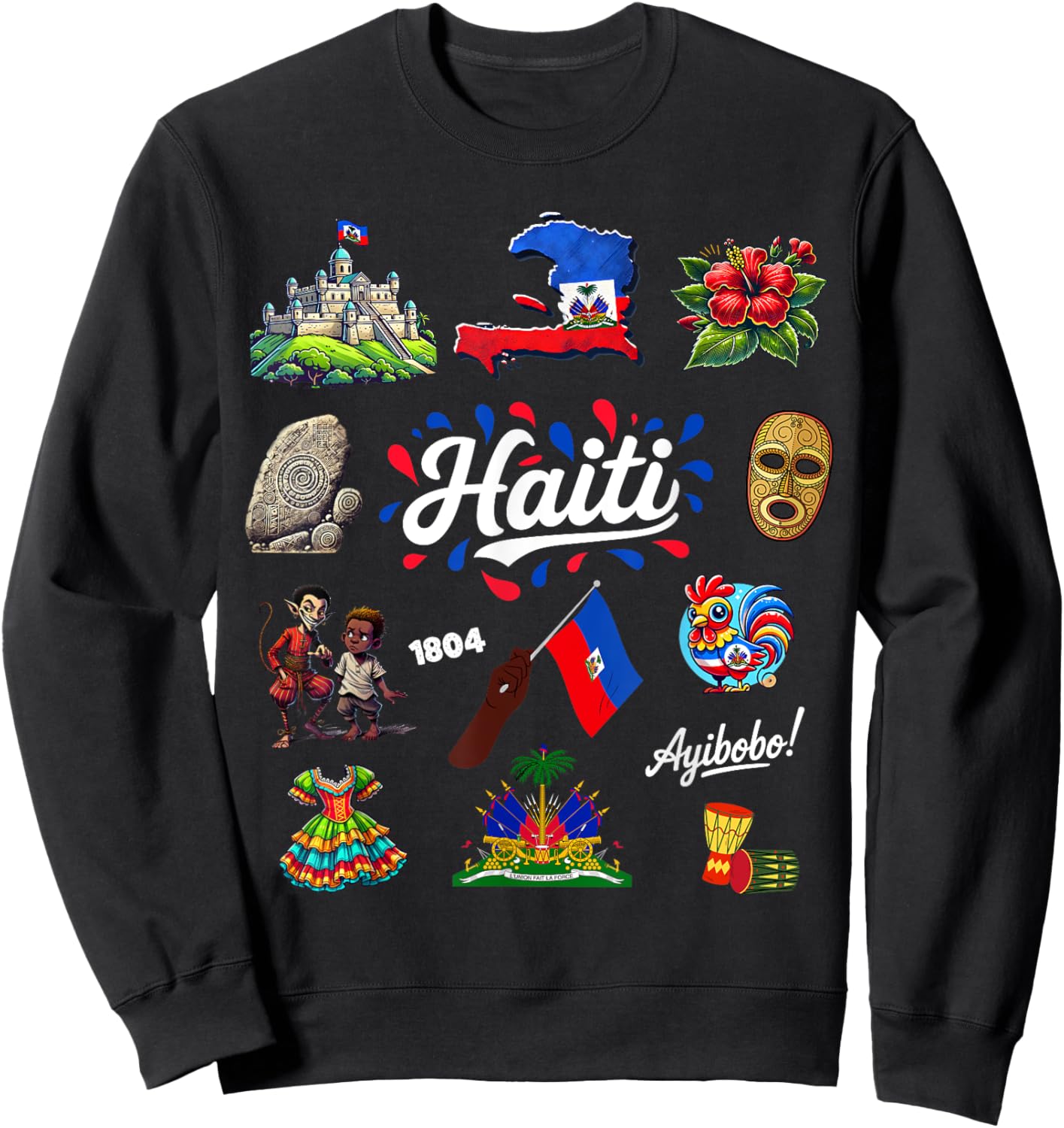 Haitian Pride Culture Heritage Outfit Idea Haiti Flag kids Sweatshirt - Sweatshirt | Black