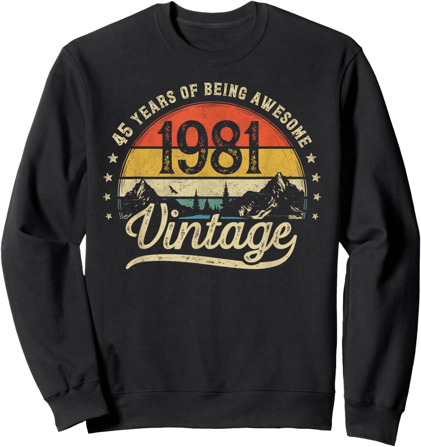 Vintage 1981 45 Years Old 45th Birthday Sweatshirt - Sweatshirt | Black