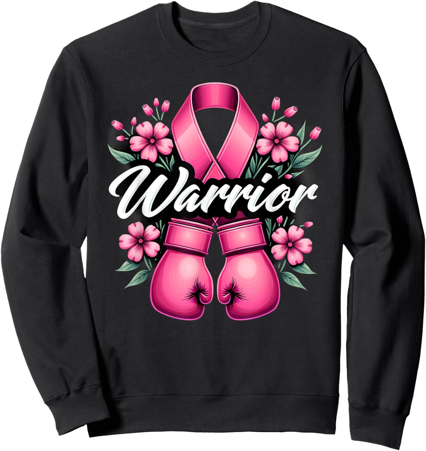 Boxing Gloves Pink Ribbon Breast Cancer Fighter Warrior Sweatshirt - Sweatshirt | Black