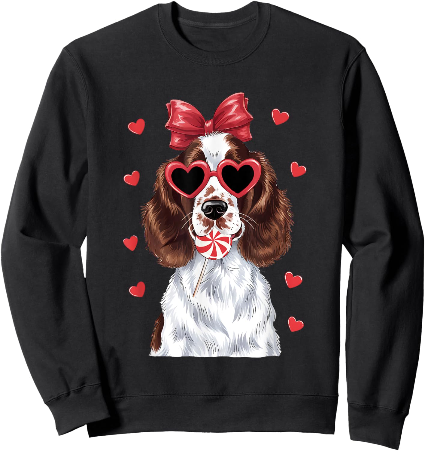 Adorable English Springer Spaniel Sweet Lollipop Valentine Sweatshirt - Sweatshirt | Black