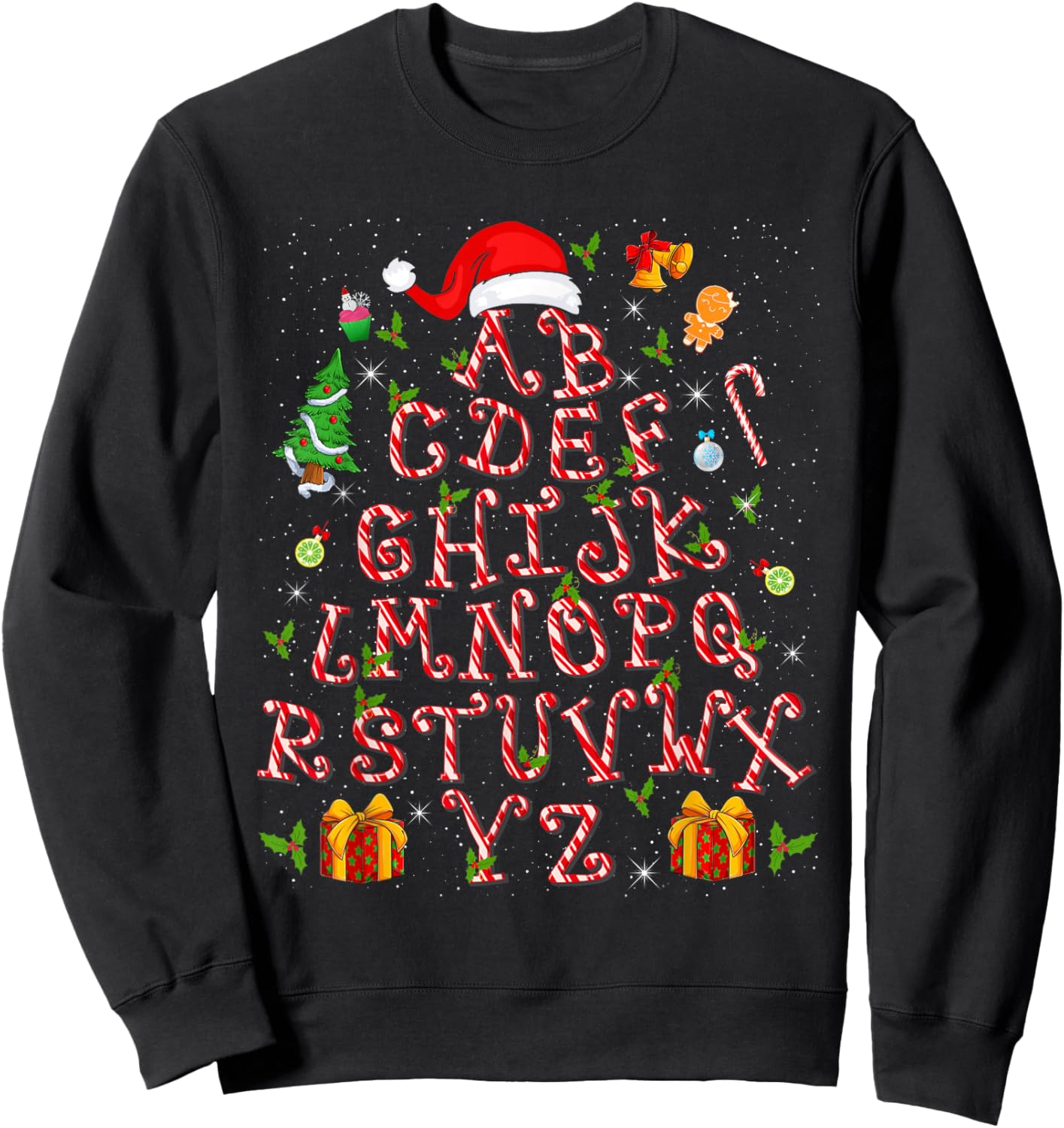 Christmas Tree Alphabet Candy Cane Xmas Holiday Teacher Sweatshirt - Sweatshirt | Black