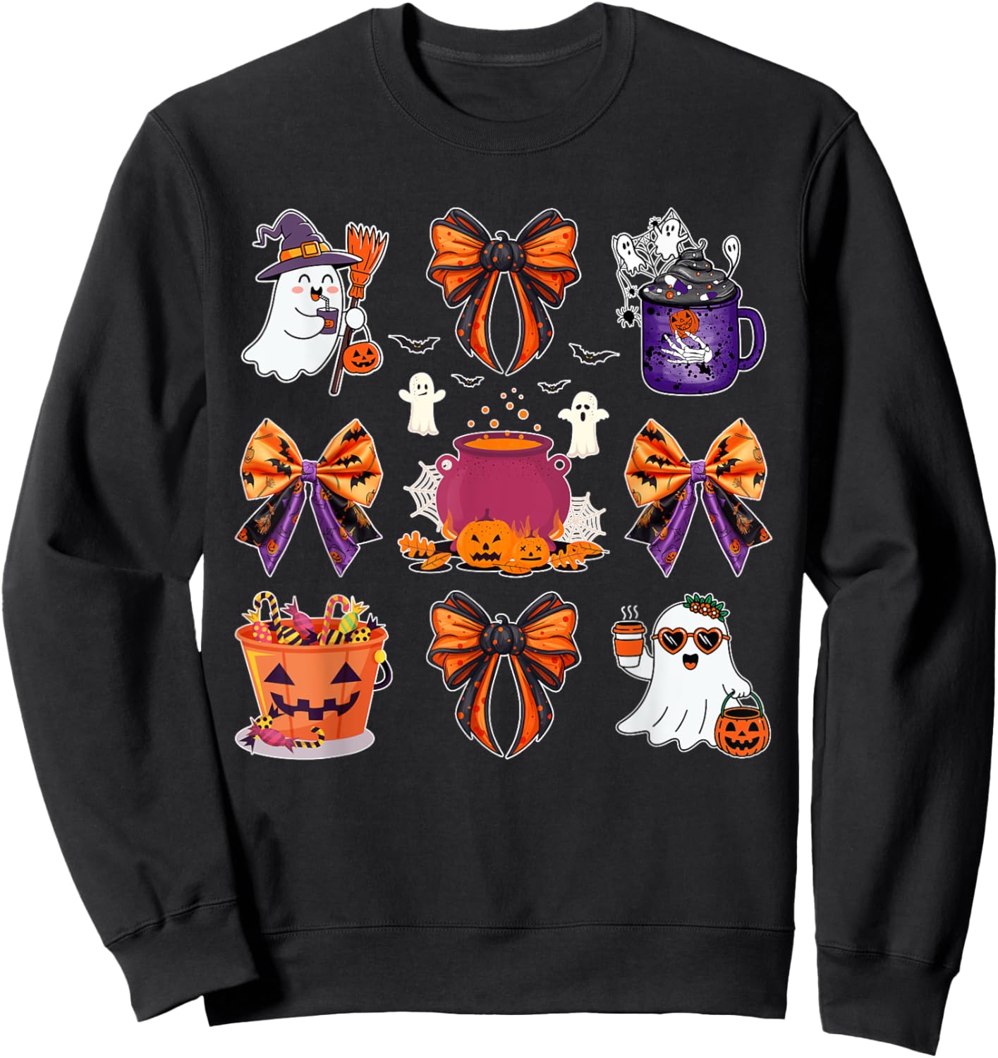 Ghost Boo Candy Buckets Pumpkin Spice Halloween Coquette Bow Sweatshirt - Sweatshirt | Black