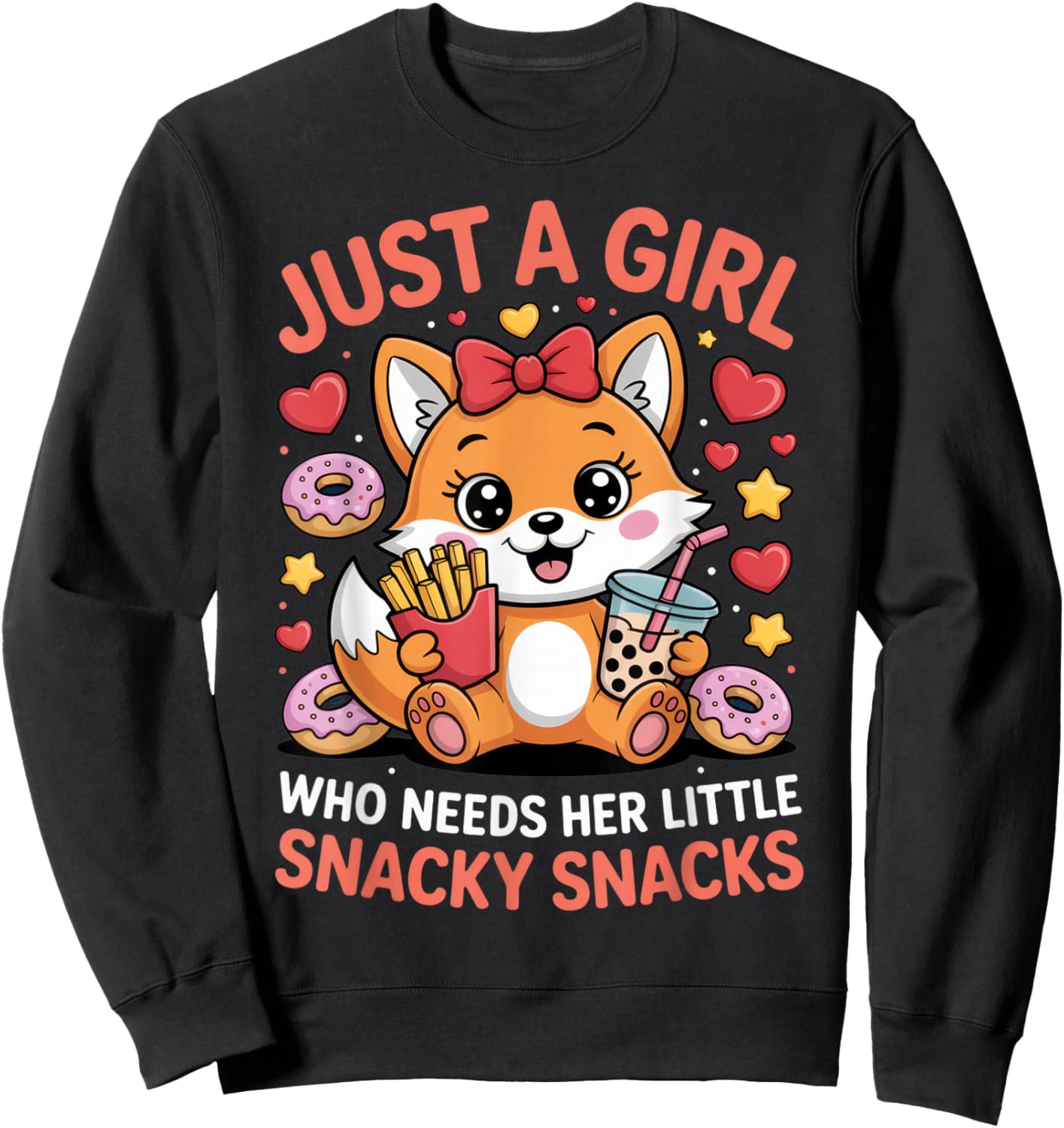 Just a Girl Who Needs Her Little Snacky Snacks Fox Lover Sweatshirt - Sweatshirt | Black