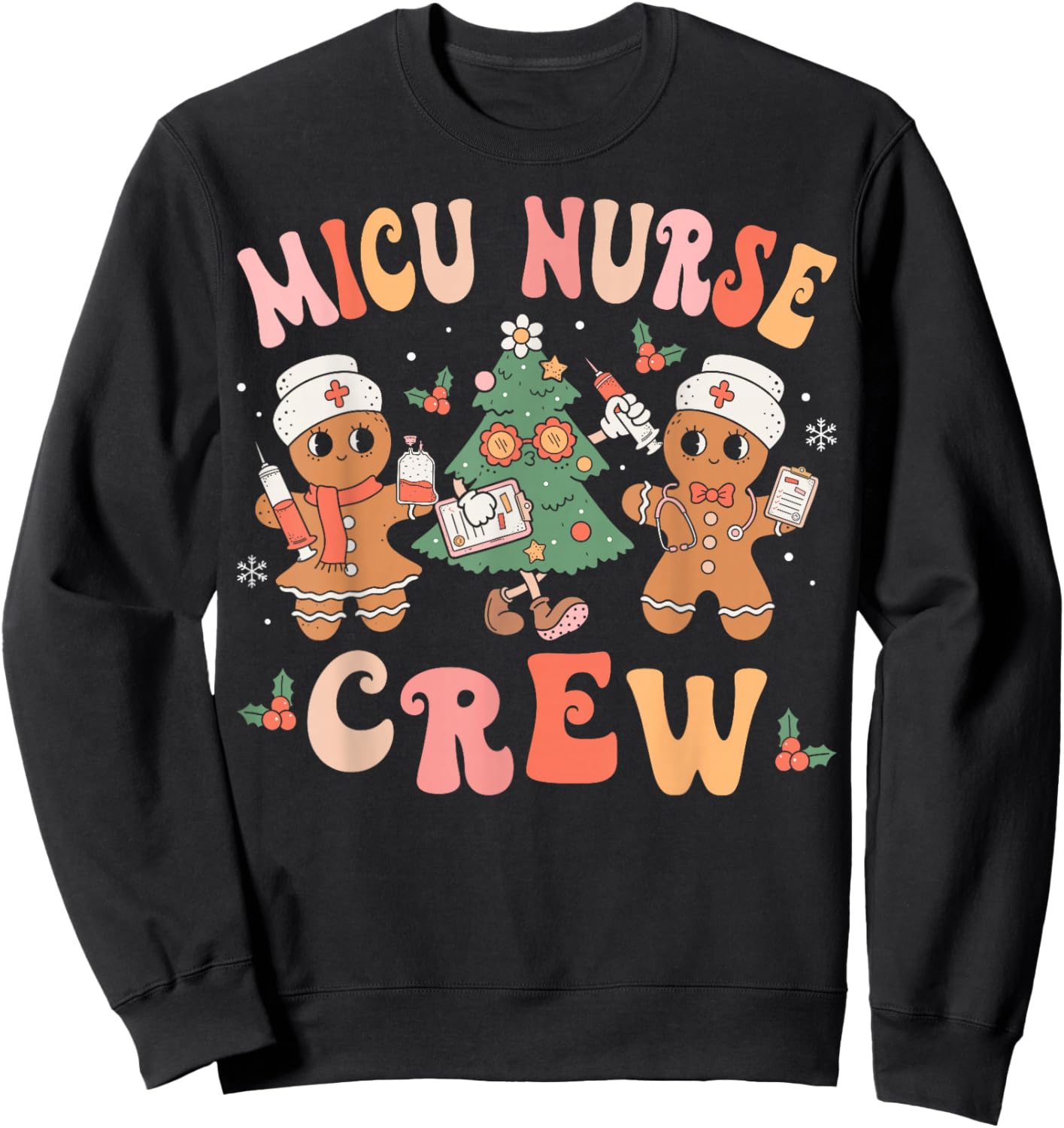 Retro MICU Crew Christmas Intensive Care Unit Group Sweatshirt - Sweatshirt | Black