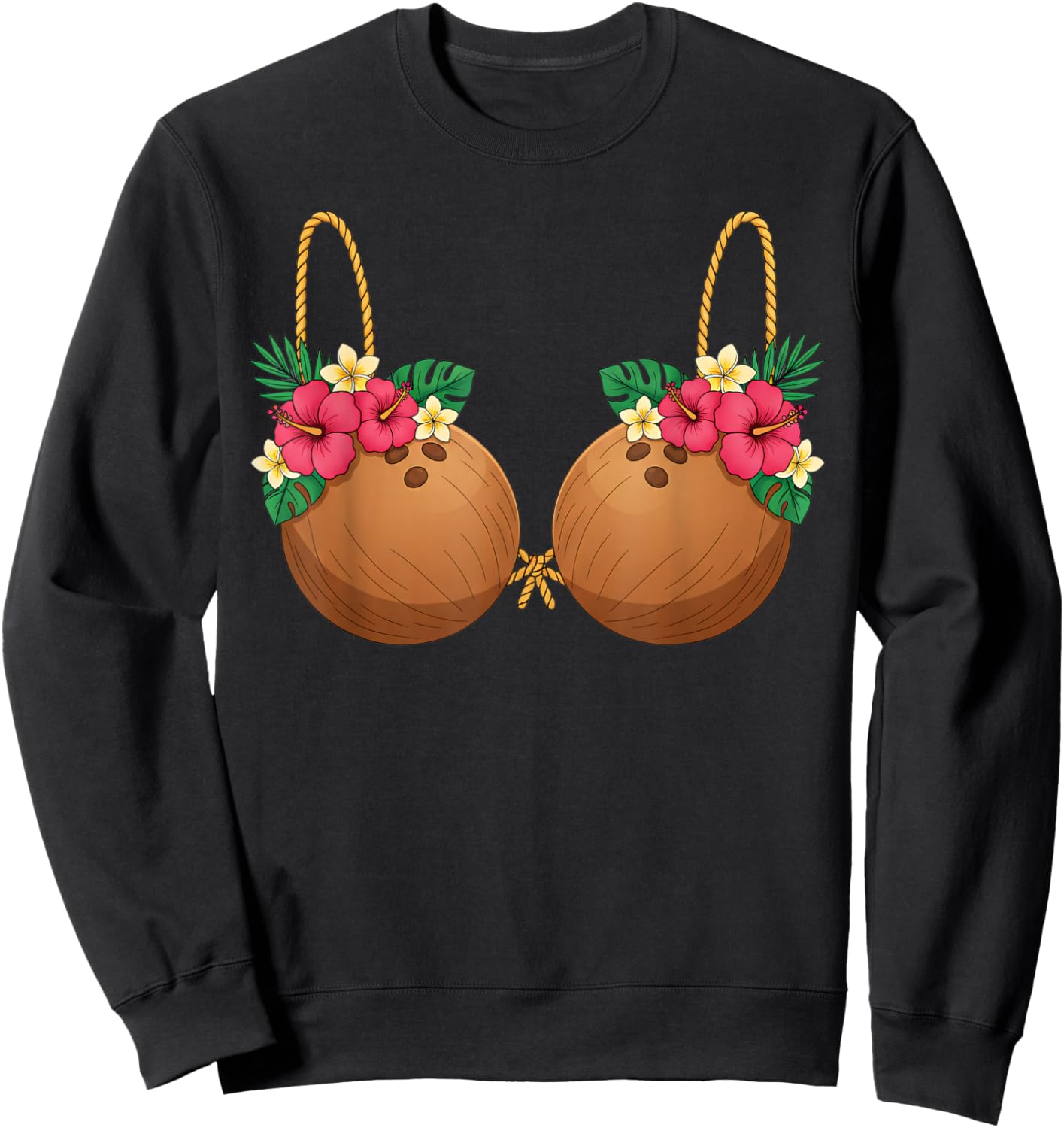 Hawaii Coconut Bra Halloween Costume Floral Luau Party Sweatshirt - Sweatshirt | Black