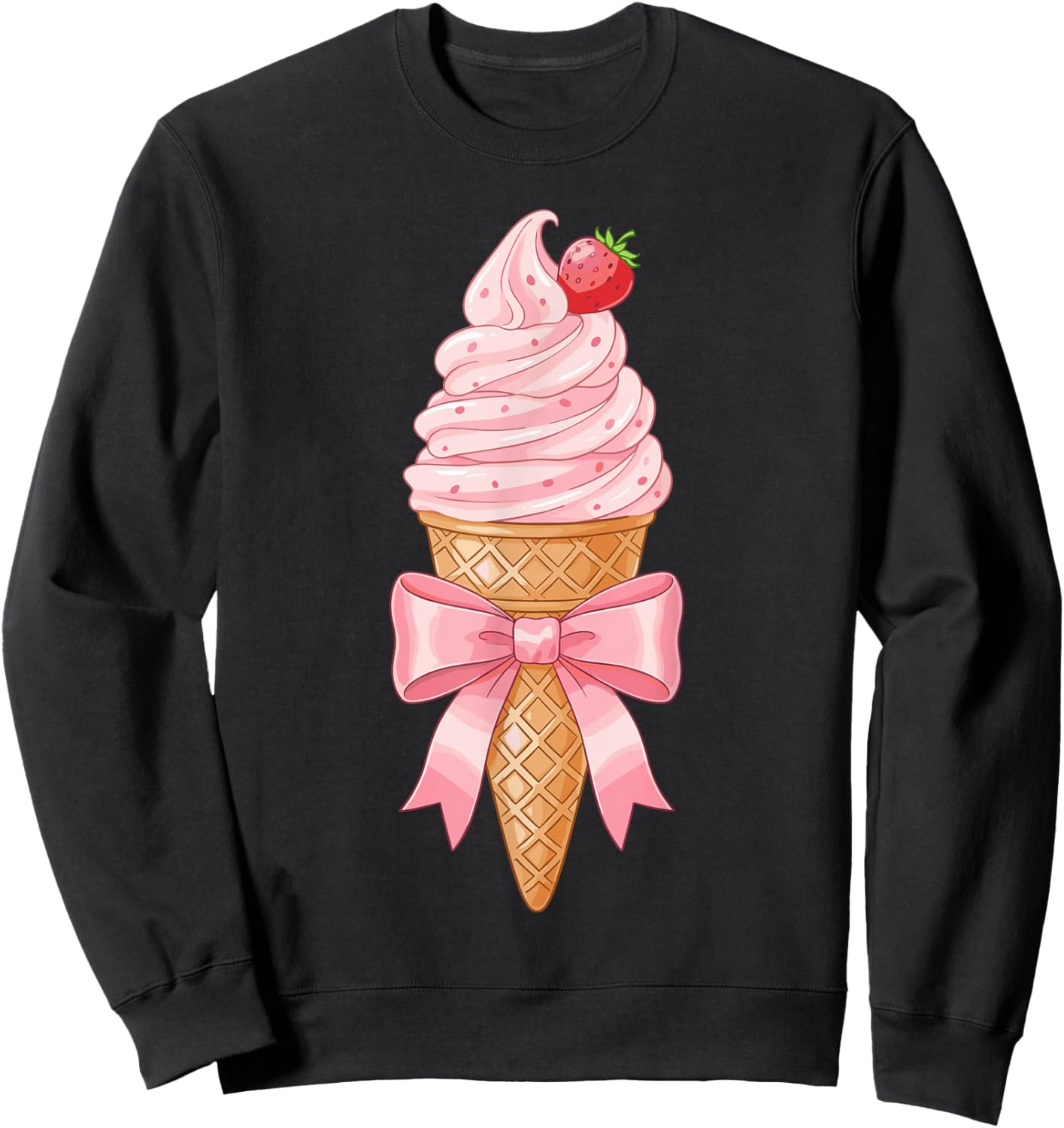 Coquette Ice Cream Cone Bow Shirt Women, Cute Mother Day Sweatshirt - Sweatshirt | Black