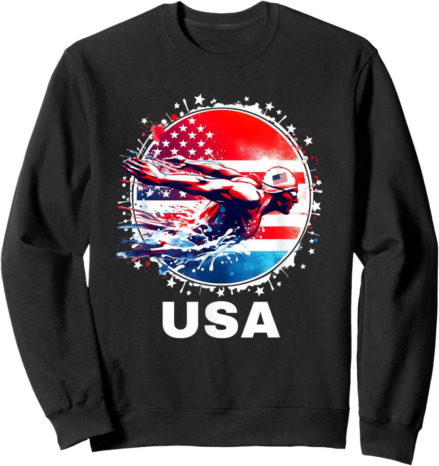 Swimming United States Team Apparel American Flag Swimming Sweatshirt - Sweatshirt | Black
