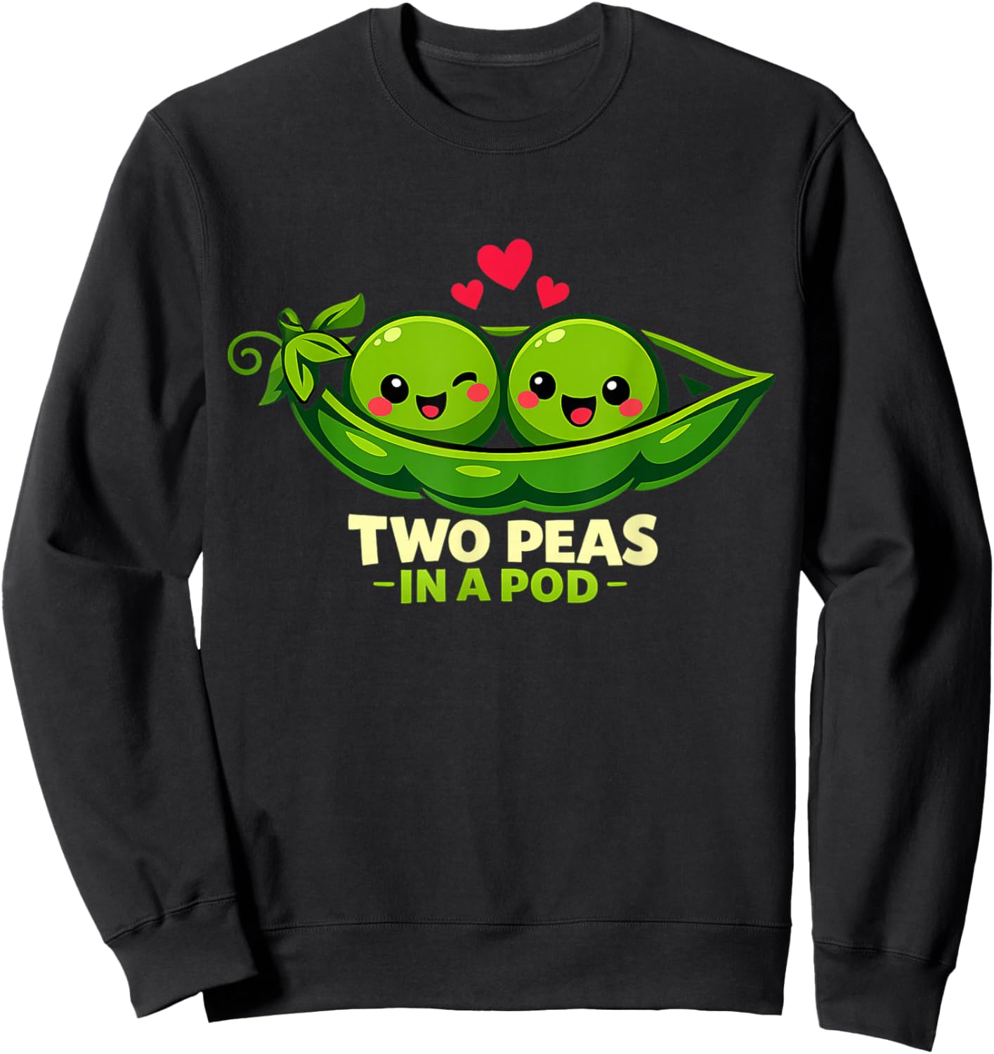 Two Peas in A Pod Cute Peapod Friends Matching Art Couple Sweatshirt - Sweatshirt | Black