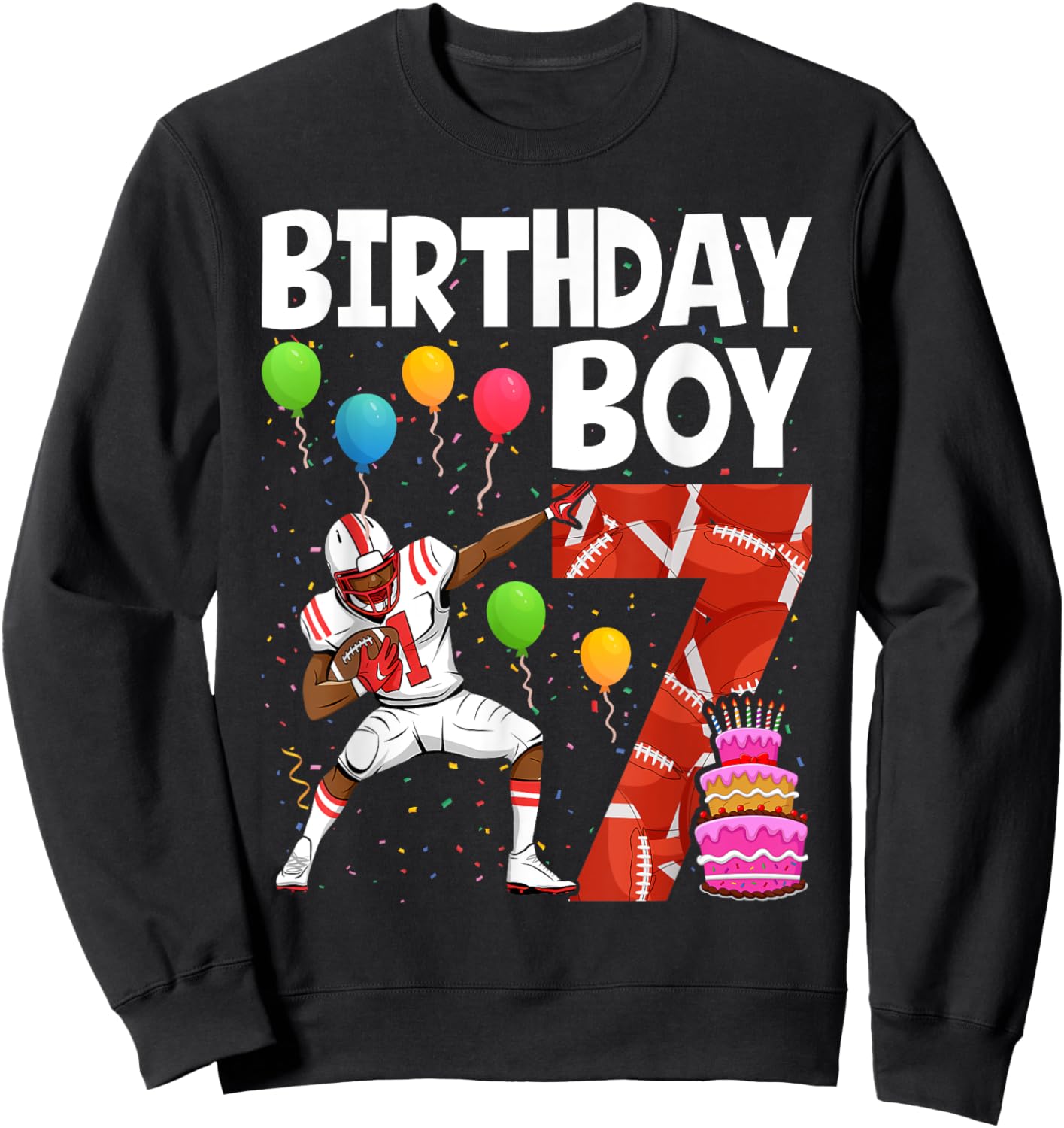 7 Years Old Boy Football Player 7th Football Birthday Boys Sweatshirt - Sweatshirt | Black