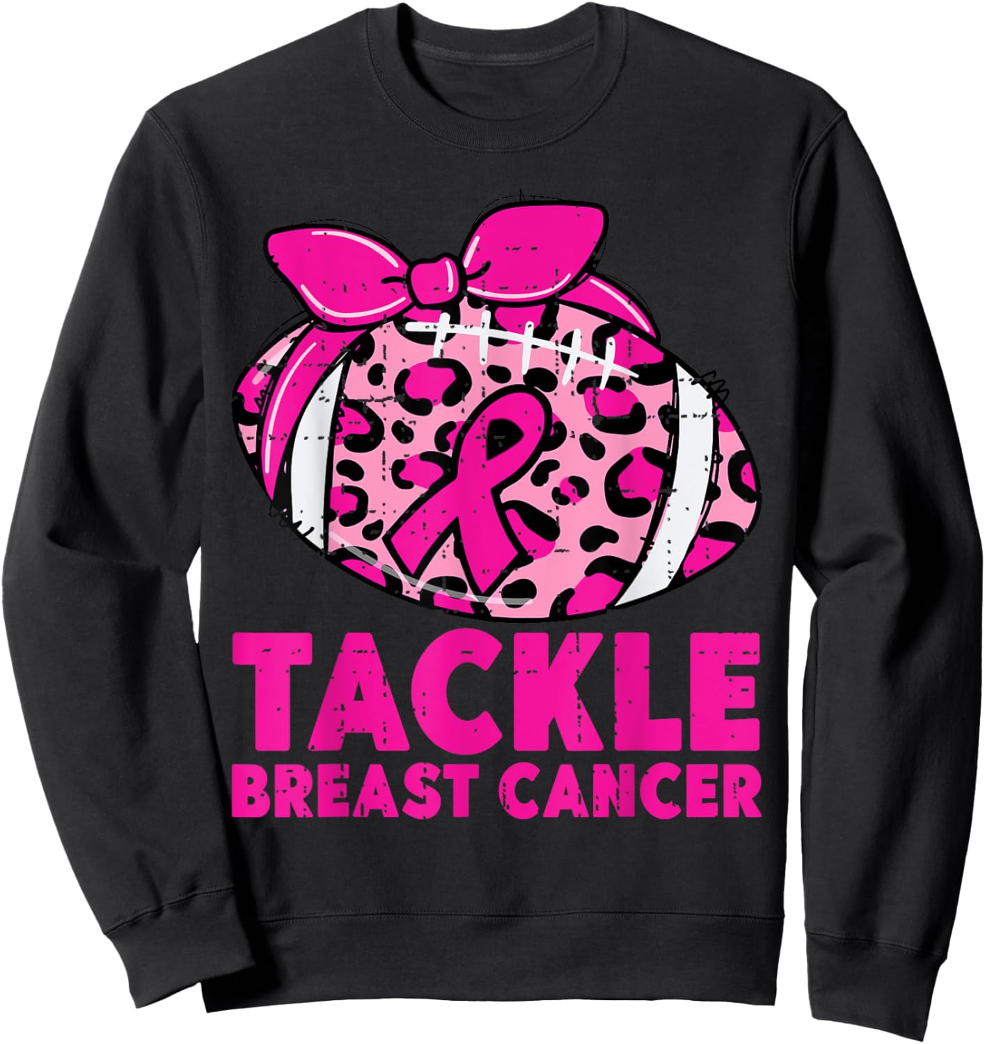 Tackle Breast Cancer Awareness Leopard Football Pink Ribbon Sweatshirt - Sweatshirt | Black