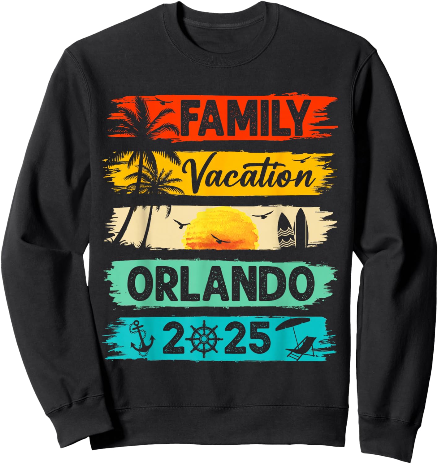 Retro Orlando Family Vacation 2025 Matching Family Trip Sweatshirt - Sweatshirt | Black