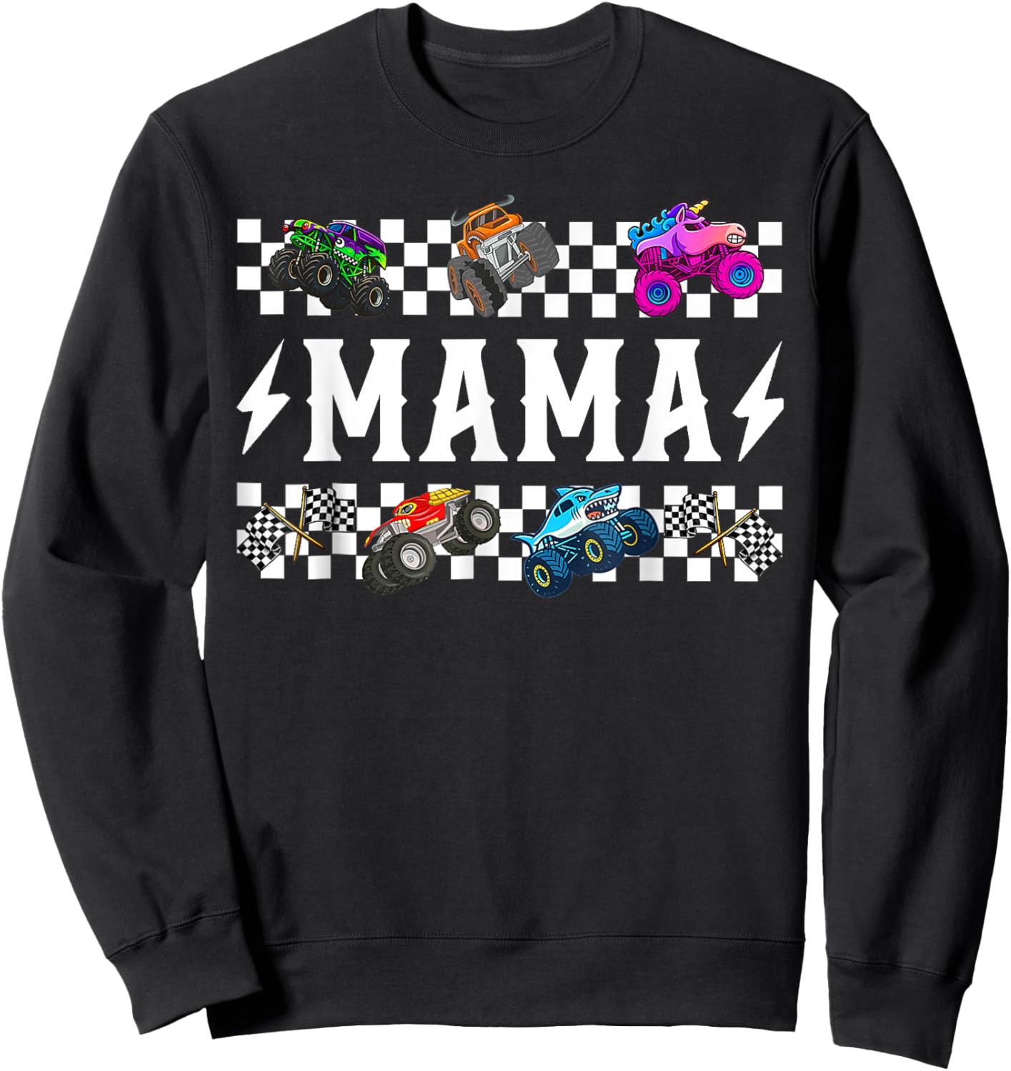 Mama Retro Monster Truck Family Crew Birthday Matching Sweatshirt - Sweatshirt | Black