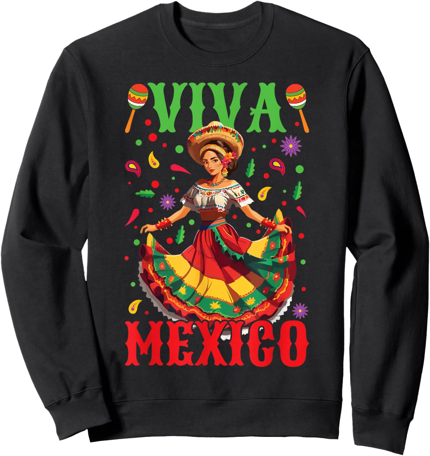Viva Mexico Independence Mexican Lady Mexican Day Sweatshirt - Sweatshirt | Black