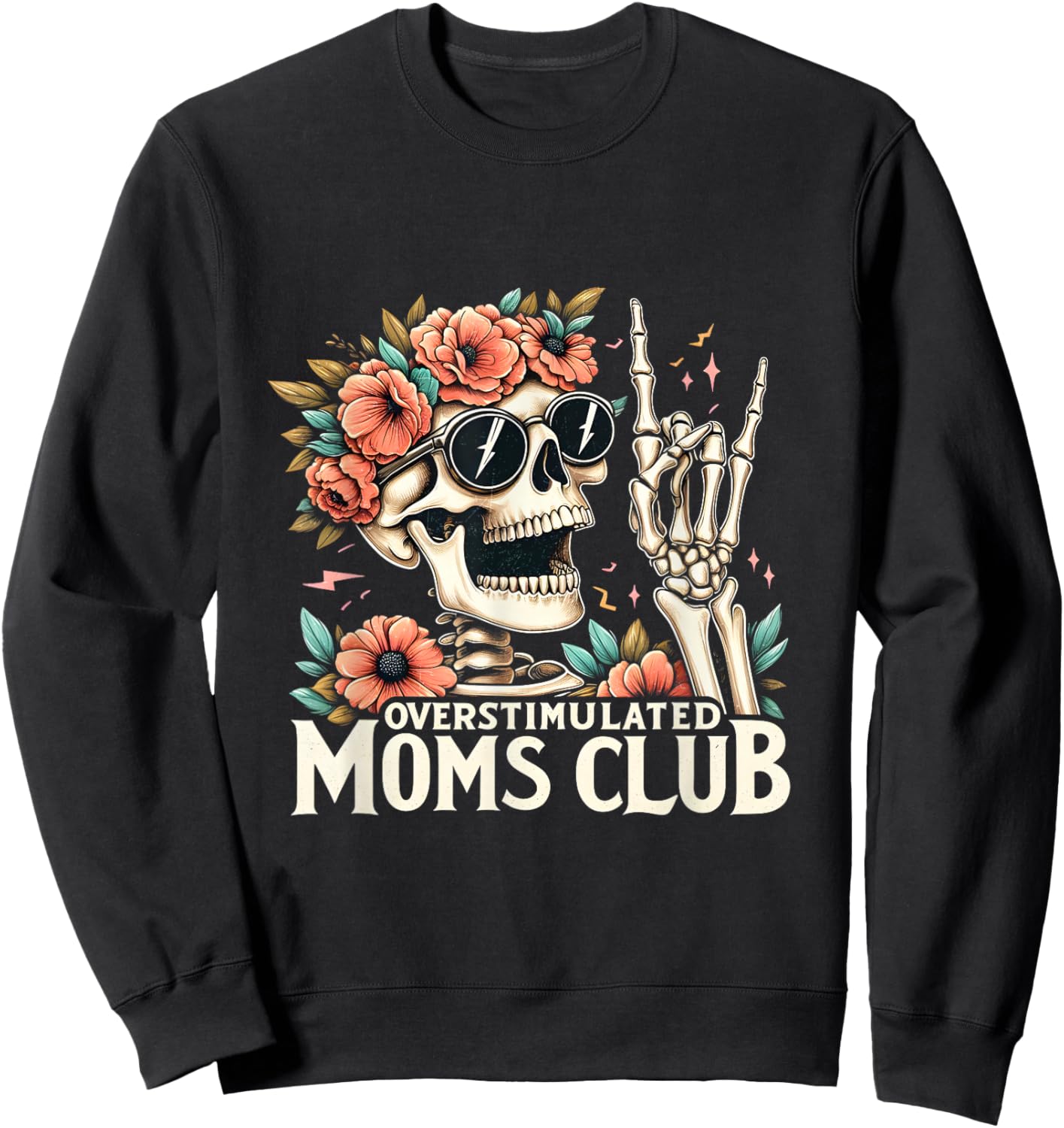 Overstimulated Moms Club Happy Mother's Day Mom Trendy Words Sweatshirt - Sweatshirt | Black