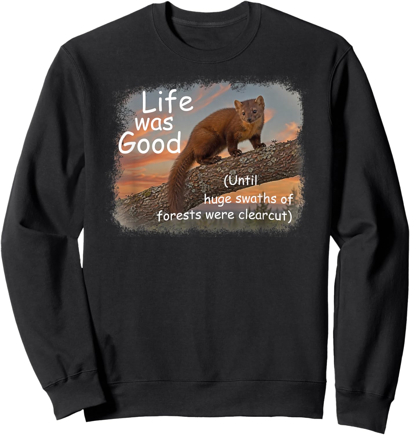 Life was Good (LWG) Series. Pine (American) Marten. Sweatshirt - Sweatshirt | Black