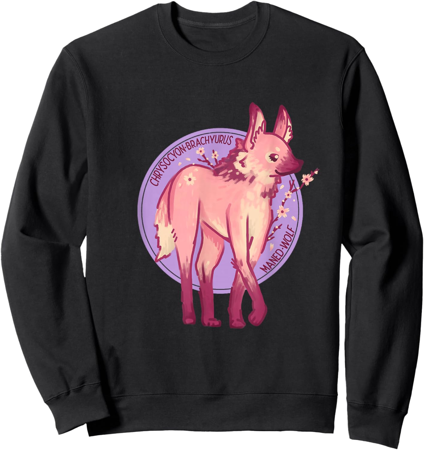 Cute Pink Maned Wolf Fox Dog Cherry Blossom Flowers Sweatshirt - Sweatshirt | Black