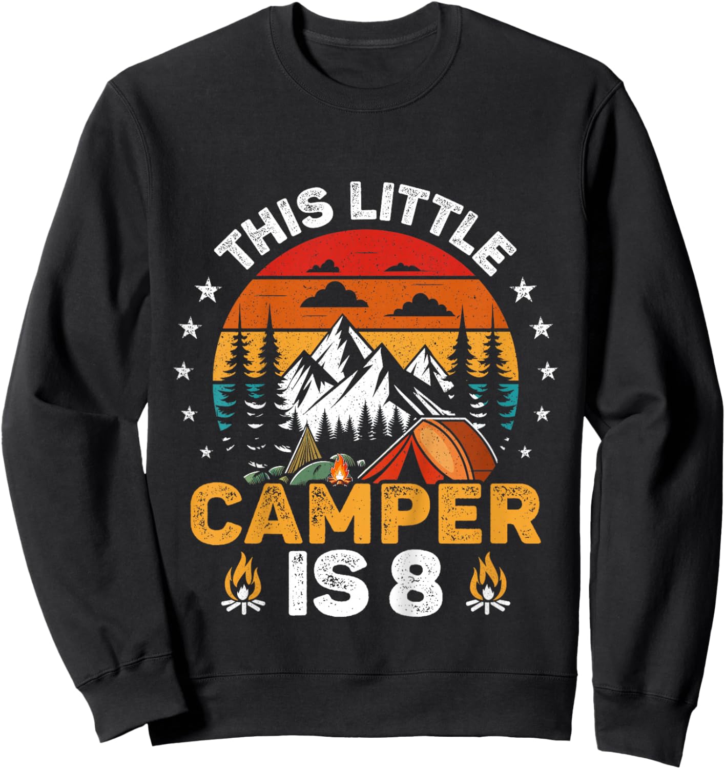 Kids This Little Camper is 8 Year Old Camping 8th Birthday Party Sweatshirt - Sweatshirt | Black