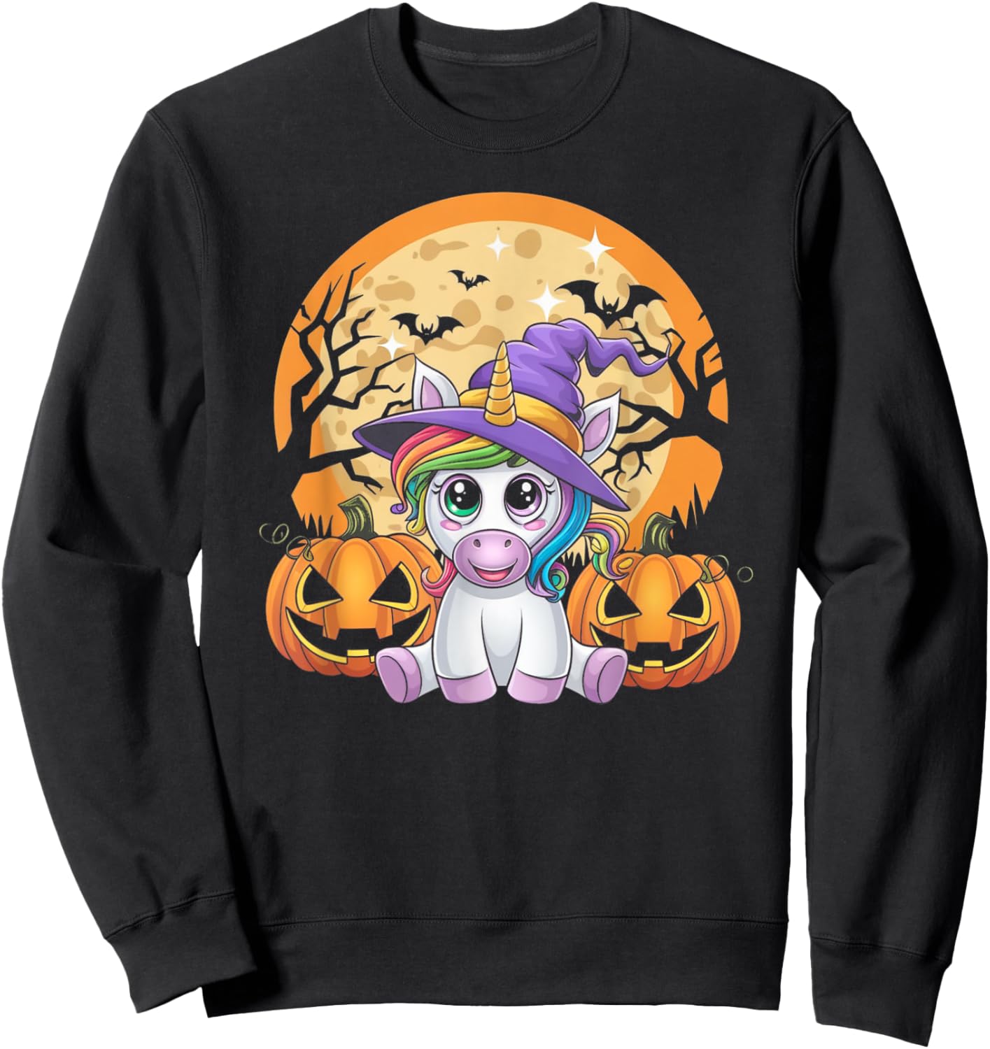 Cute Unicorn with Pumpkins Halloween 2024 for Girls & Women Sweatshirt - Sweatshirt | Black