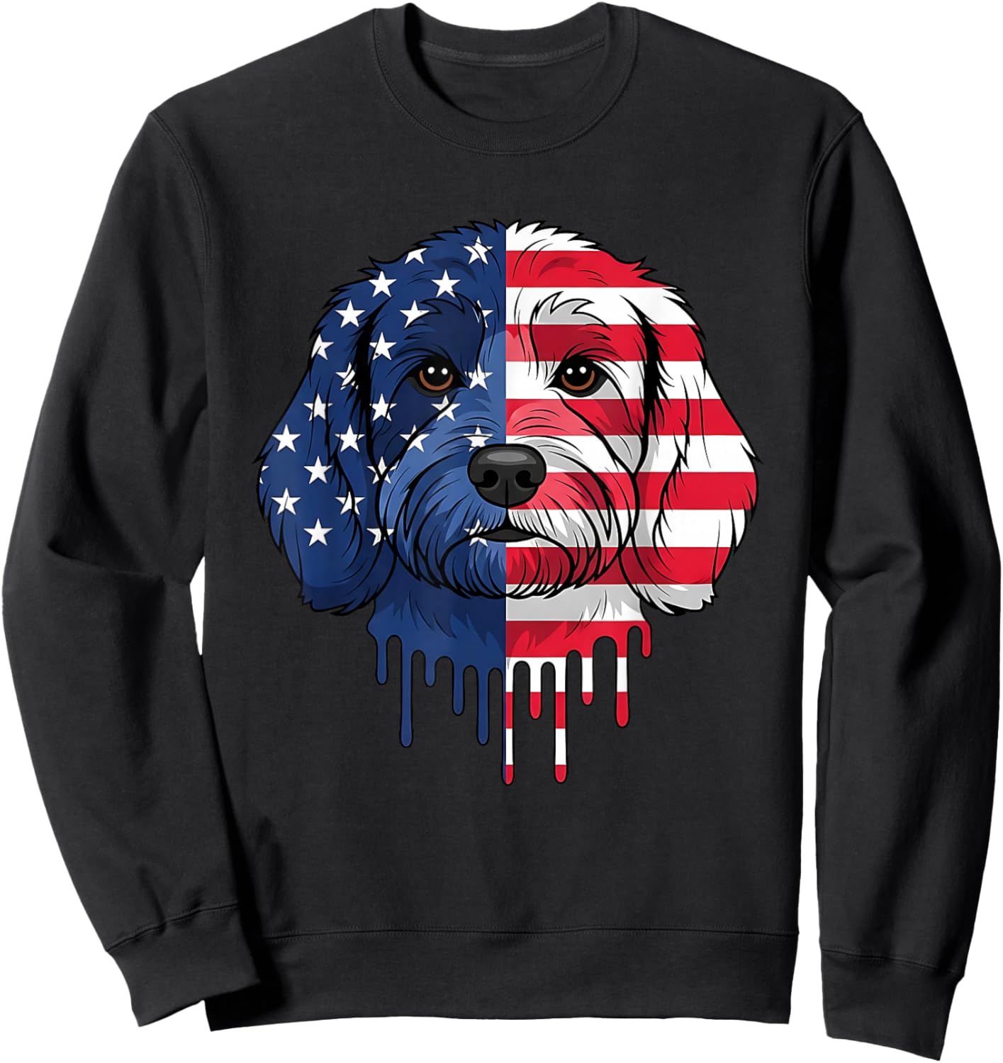 4th of July Cavapoo Dog American Flag Patriotic Sweatshirt - Sweatshirt | Black