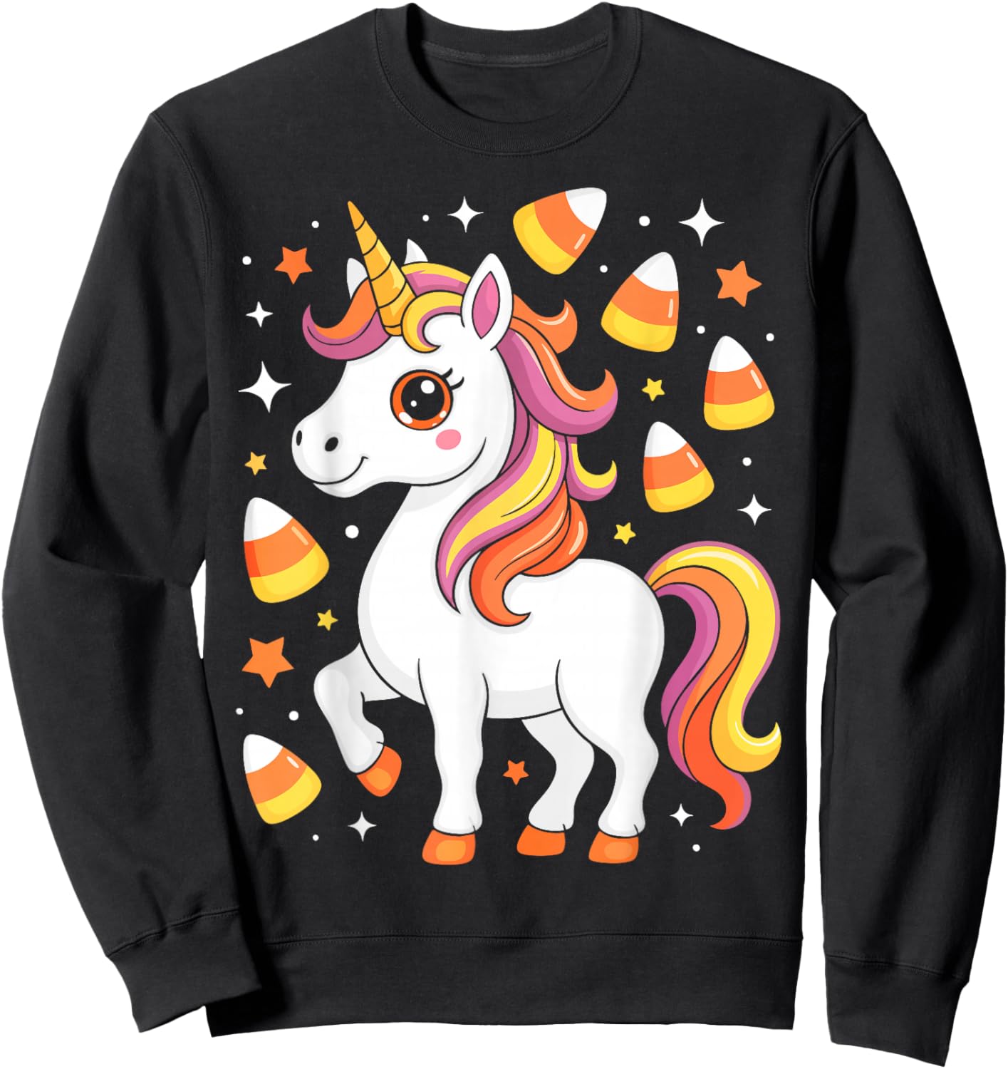 Unicorn Candy Corn Shirt Men Women Kids Halloween Costume Sweatshirt - Sweatshirt | Black