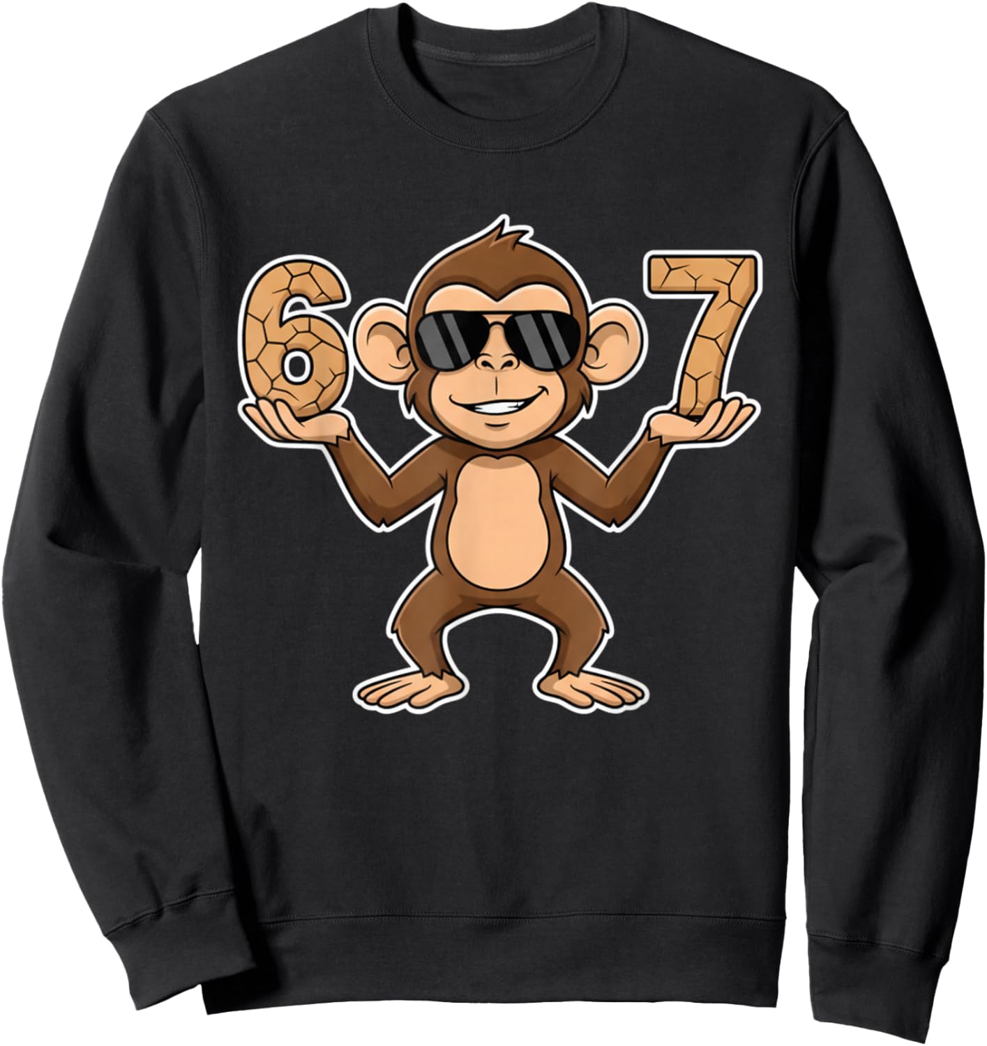 67 Monkey Sunglasses 67 Gen Alpha Slang Funny six Seven Meme Sweatshirt - Sweatshirt | Black