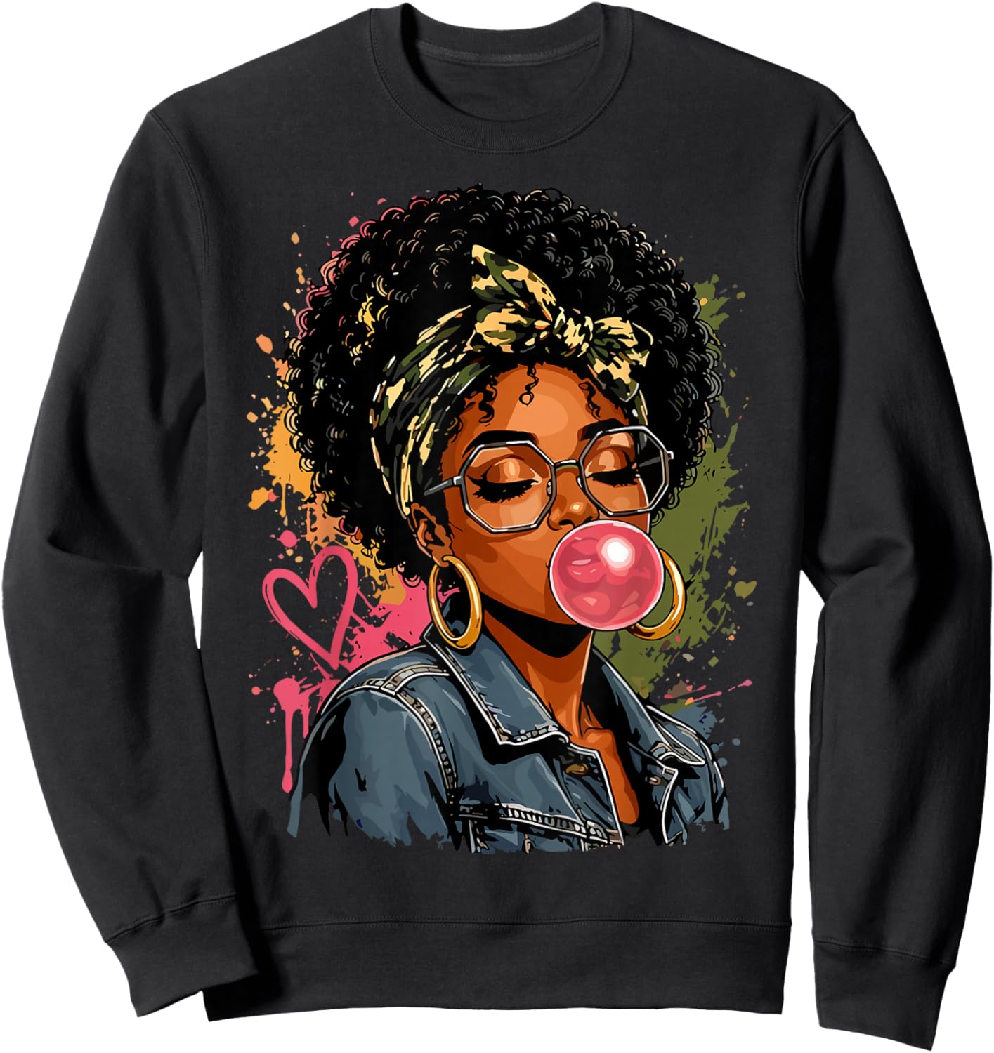 Afro Melanin Girl Bubblegum Sweatshirt - Sweatshirt | Black