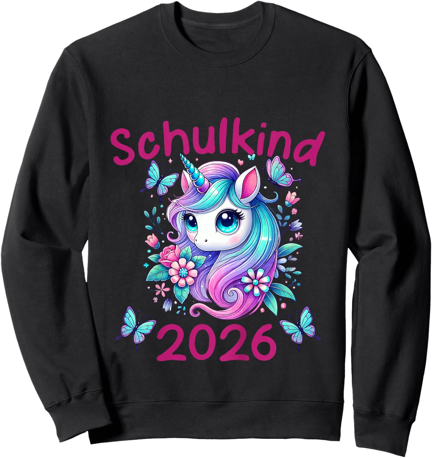 Kinder Mädchen Einhorn Schulanfang Schulkind 2026 Sweatshirt - Sweatshirt | Black