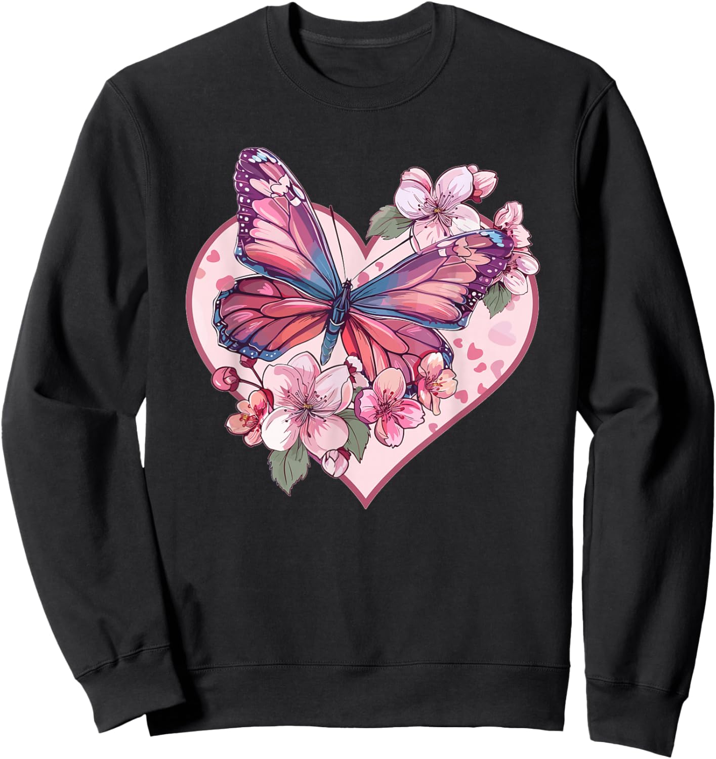 Colorful Butterfly With Flowers I Butterfly Sweatshirt - Sweatshirt | Black