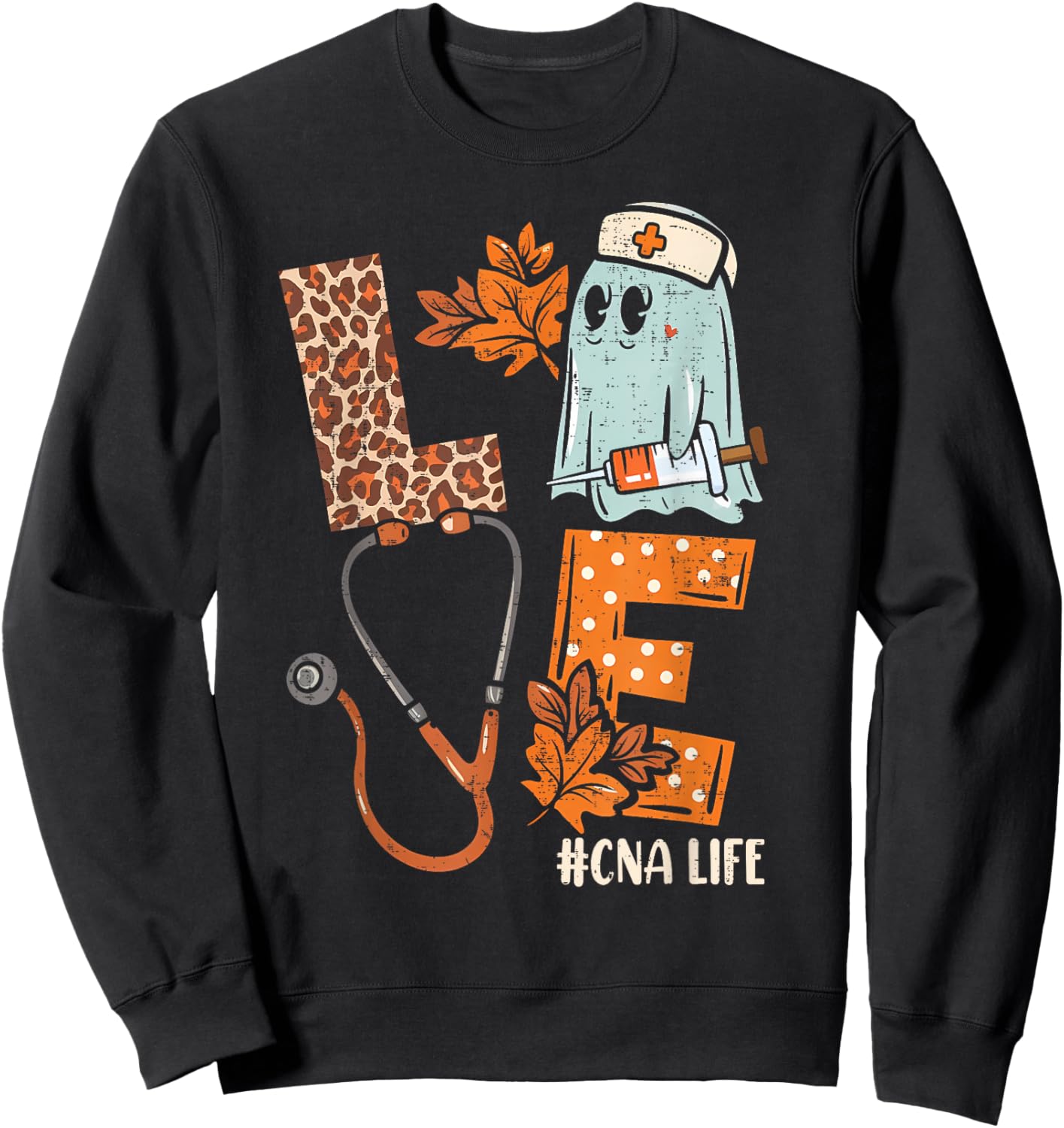 Halloween nurse assistant shirts LOVE CNA life Stethoscope Sweatshirt - Sweatshirt | Black