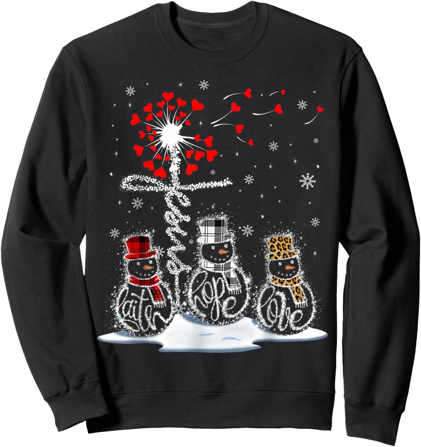 Funny Christmas 2025 Faith Hope Love Snowman Christian Cross Sweatshirt - Sweatshirt | Black