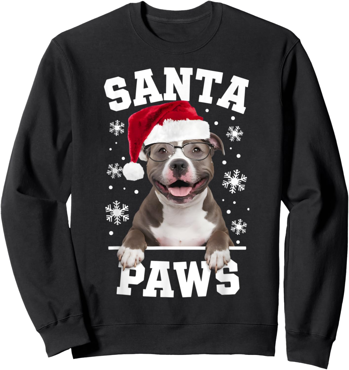 Santa Paws Pitbull Terrier Christmas Puppy Dog Lover Sweatshirt - Sweatshirt | Black