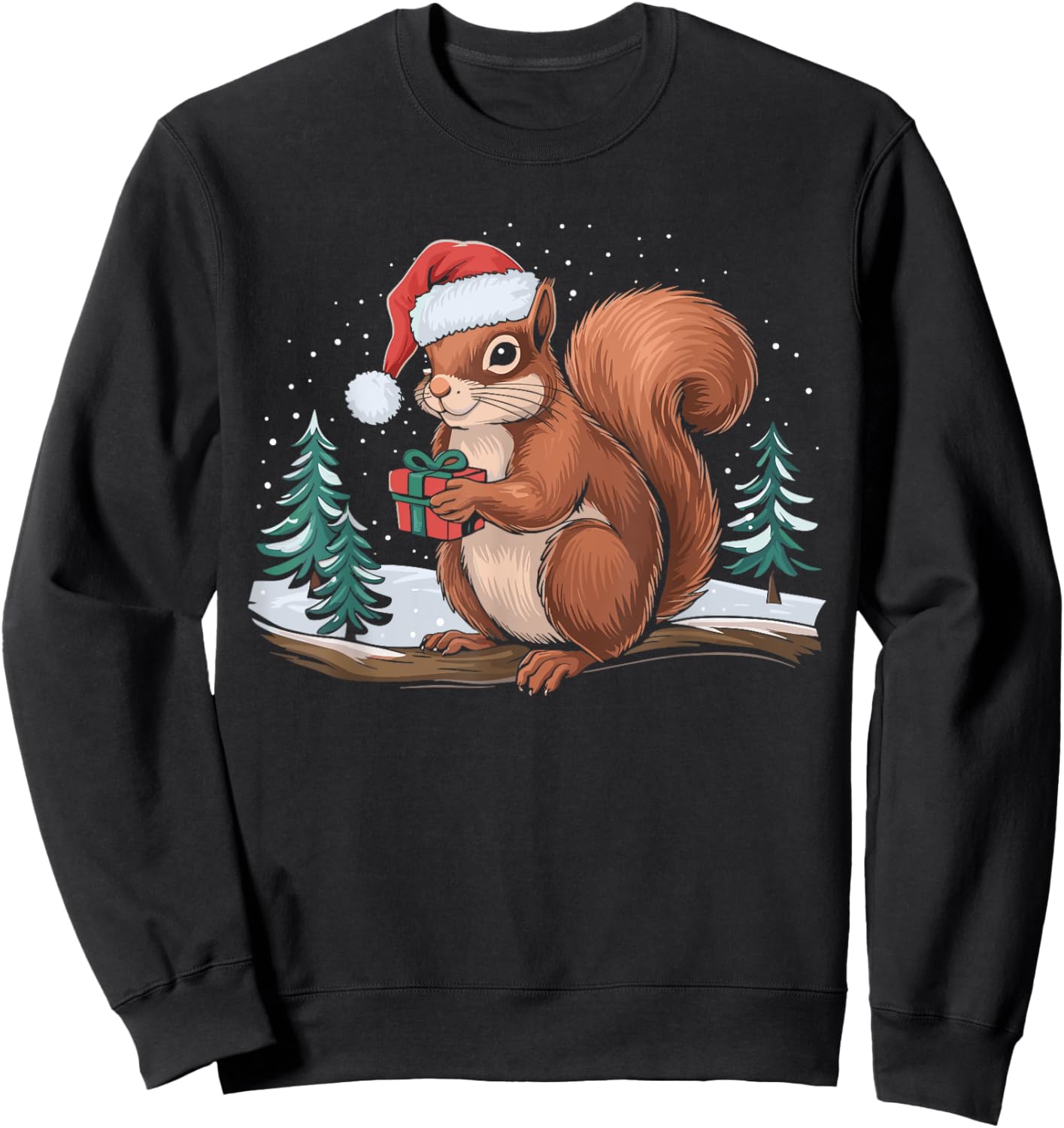 Squirrel Christmas Santa Hat Christmas Vacation Squirrel Sweatshirt - Sweatshirt | Black