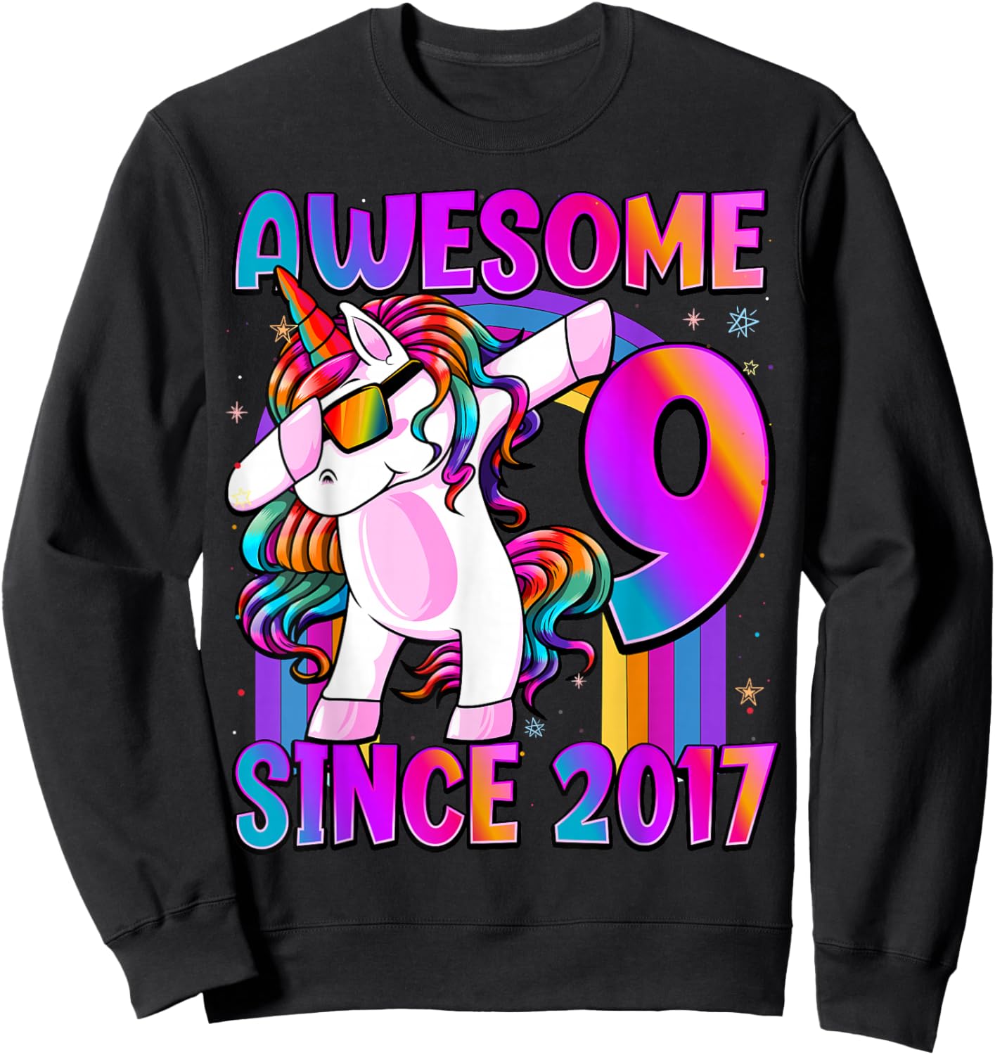 9 Year Old Girl Awesome Since 2017 Unicorn 9th Birthday Sweatshirt - Sweatshirt | Black