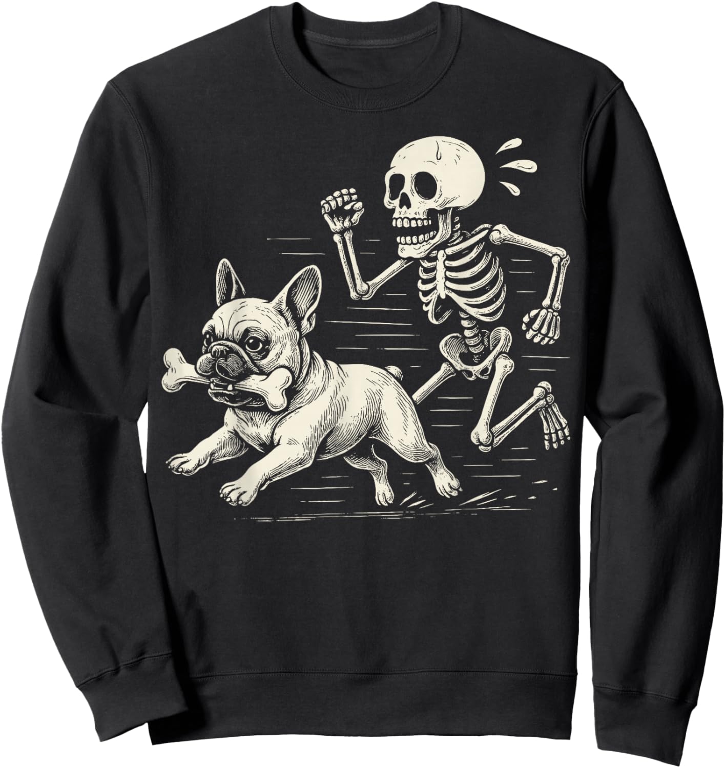 Funny Halloween French Bulldog and Skeleton Sweatshirt - Sweatshirt | Black