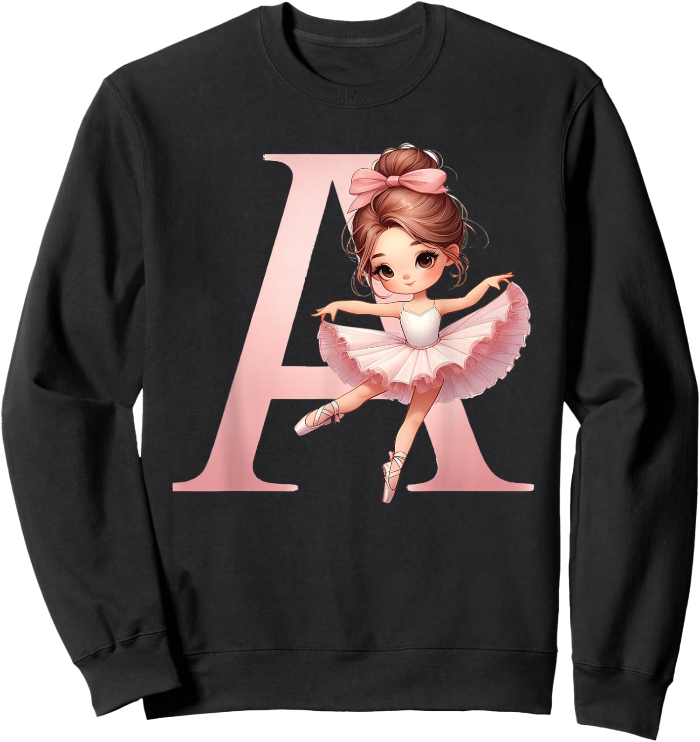 Ballerina Girl Dancing Name First Letter A Girly Tutu Ballet Sweatshirt - Sweatshirt | Black