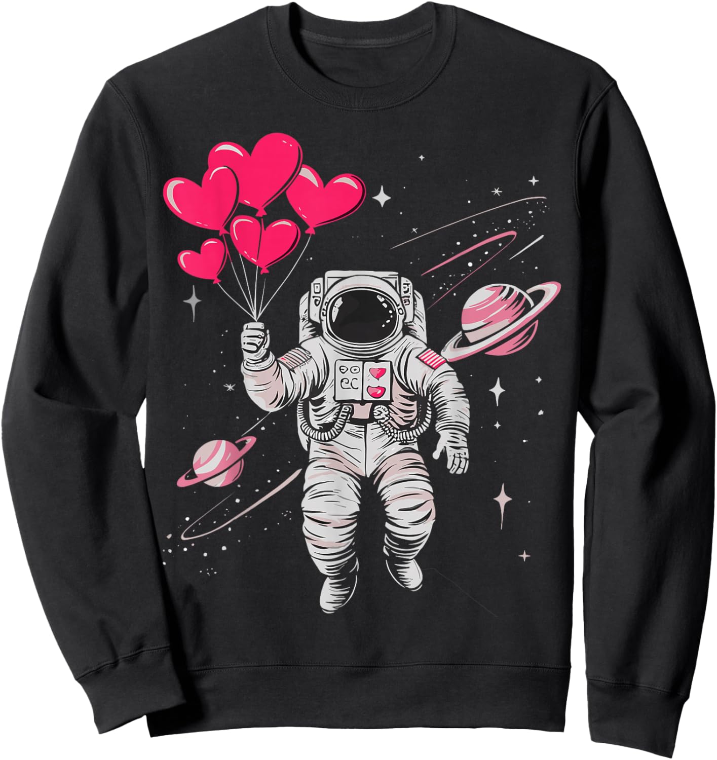 Valentines Day Space Astronaut Heart Balloons Toddler Boys Sweatshirt - Sweatshirt | Black