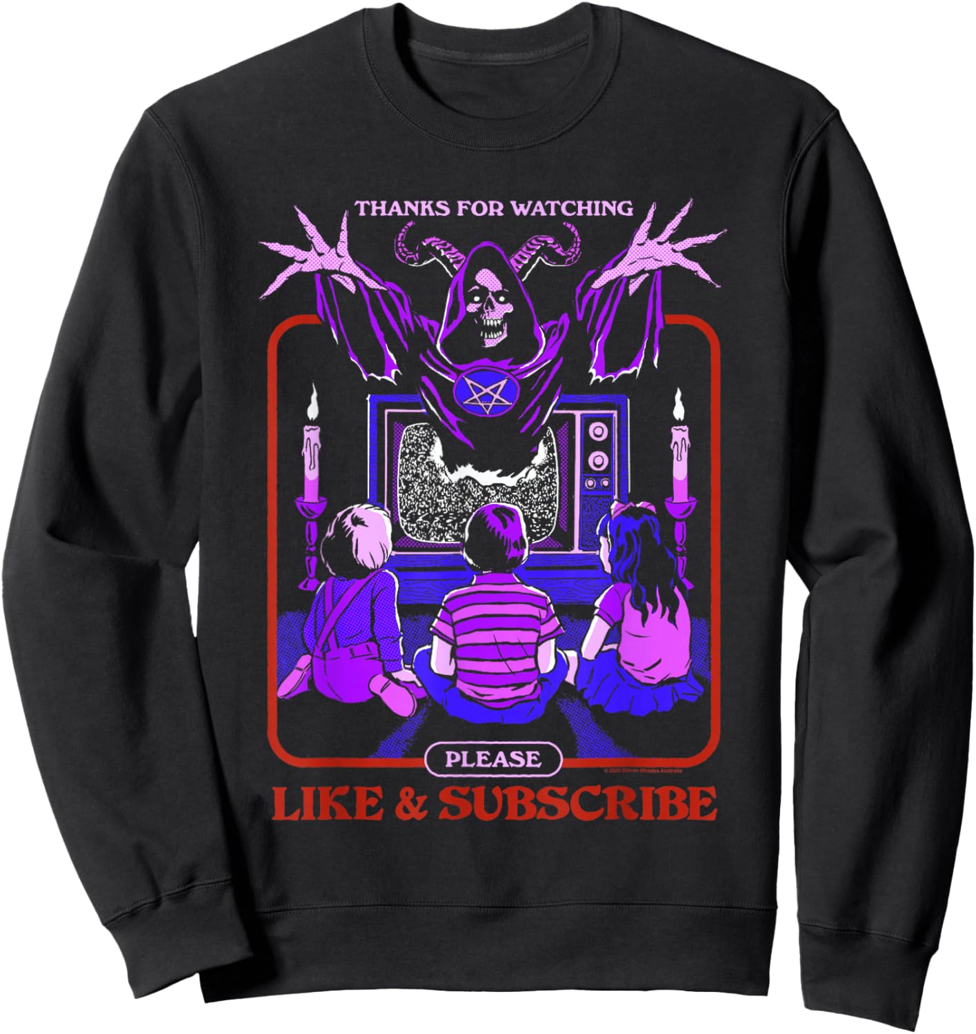 Steven Rhodes Demonic Like and Subscribe Cult Dark Humor Sweatshirt - Sweatshirt | Black