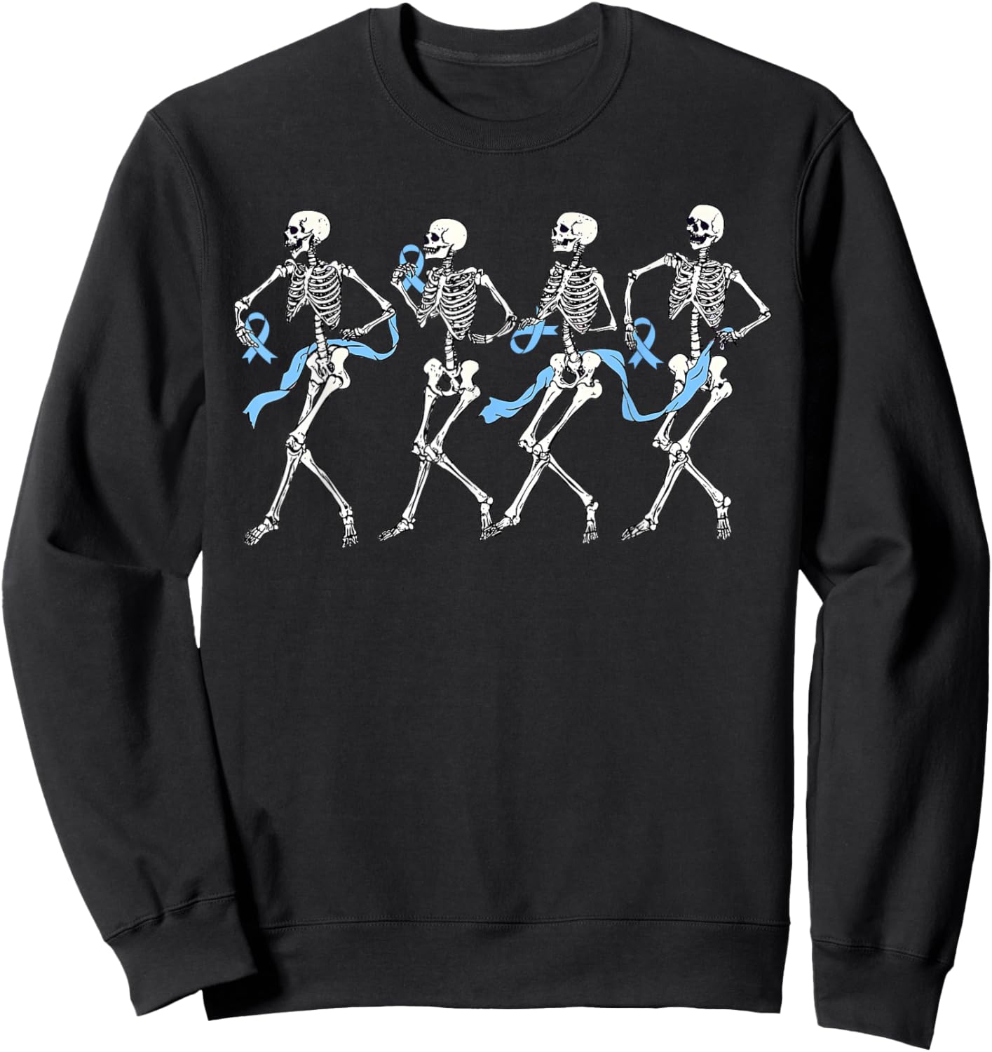 Halloween Prostate Cancer Funny Skeleton Blue Ribbon Sweatshirt - Sweatshirt | Black