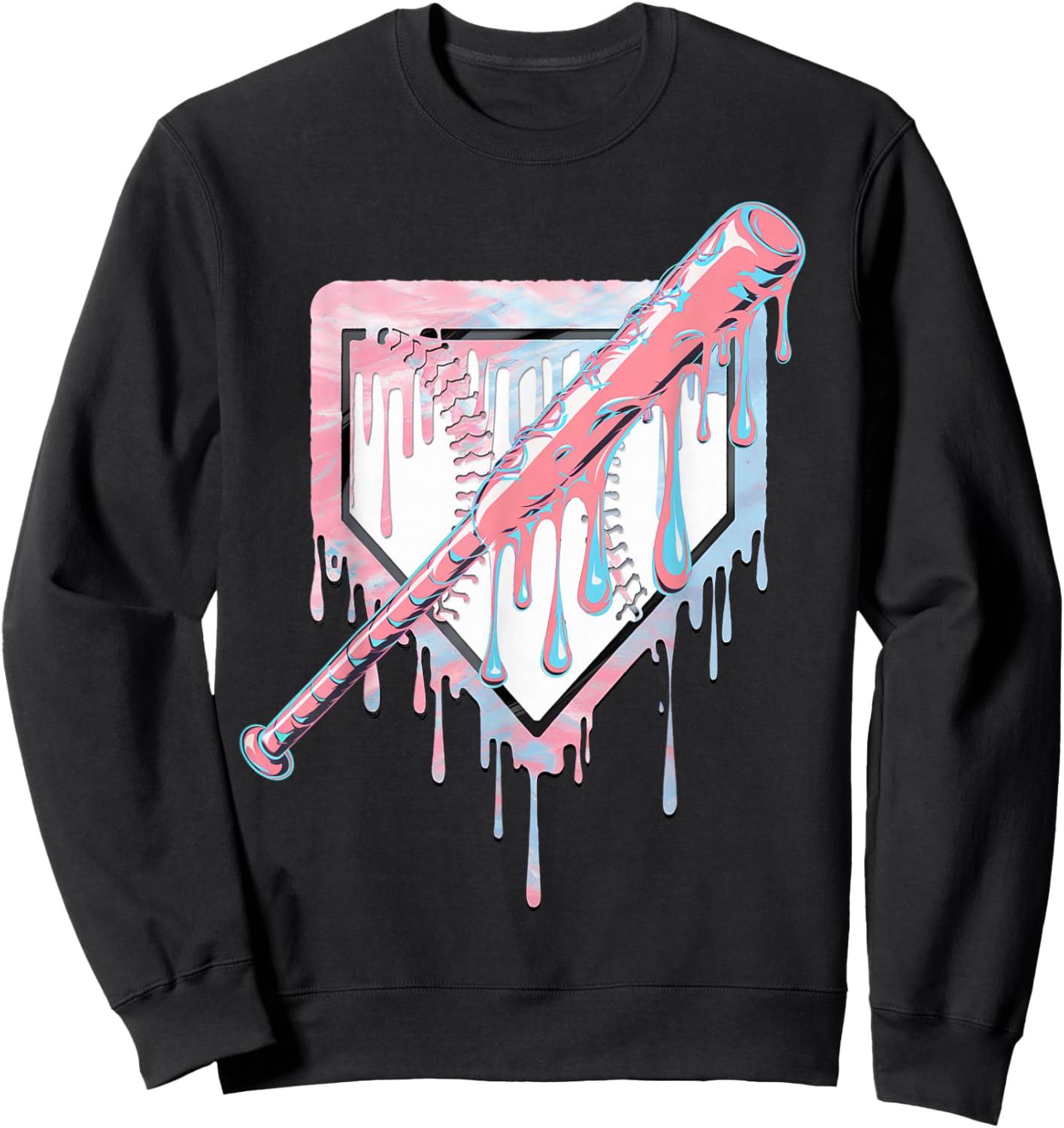 Baseball Ice Cream Dripping Baseball Home Plate Drip Sweatshirt - Sweatshirt | Black